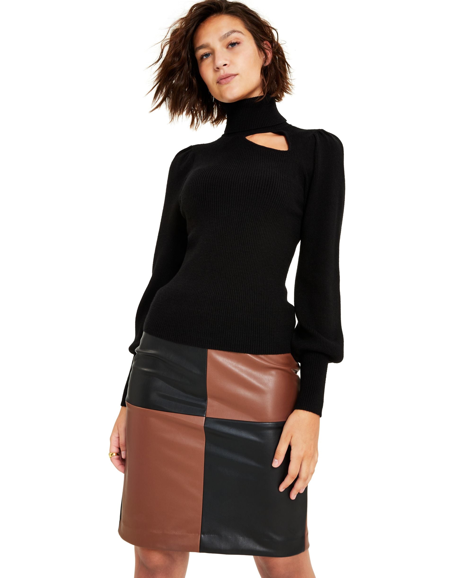 Bar III Womens Cutout Turtleneck Sweater