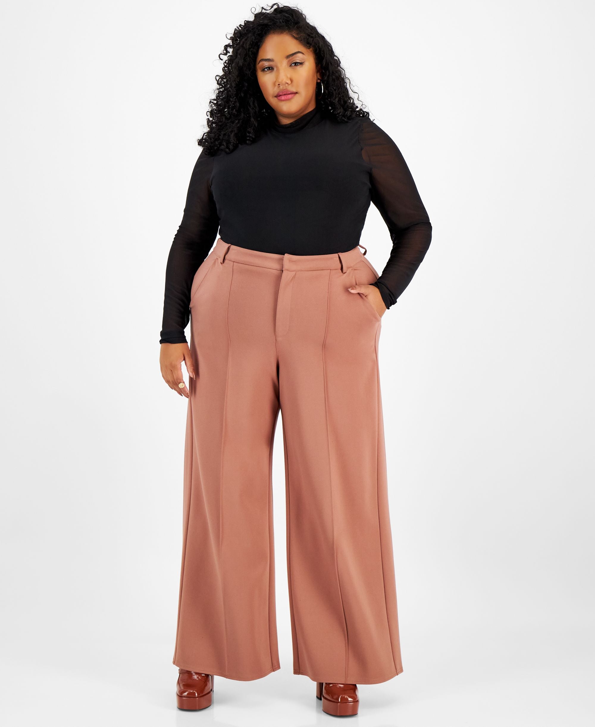 Plus Size High-Rise Wide-Leg Pont?-Knit Signature Pants