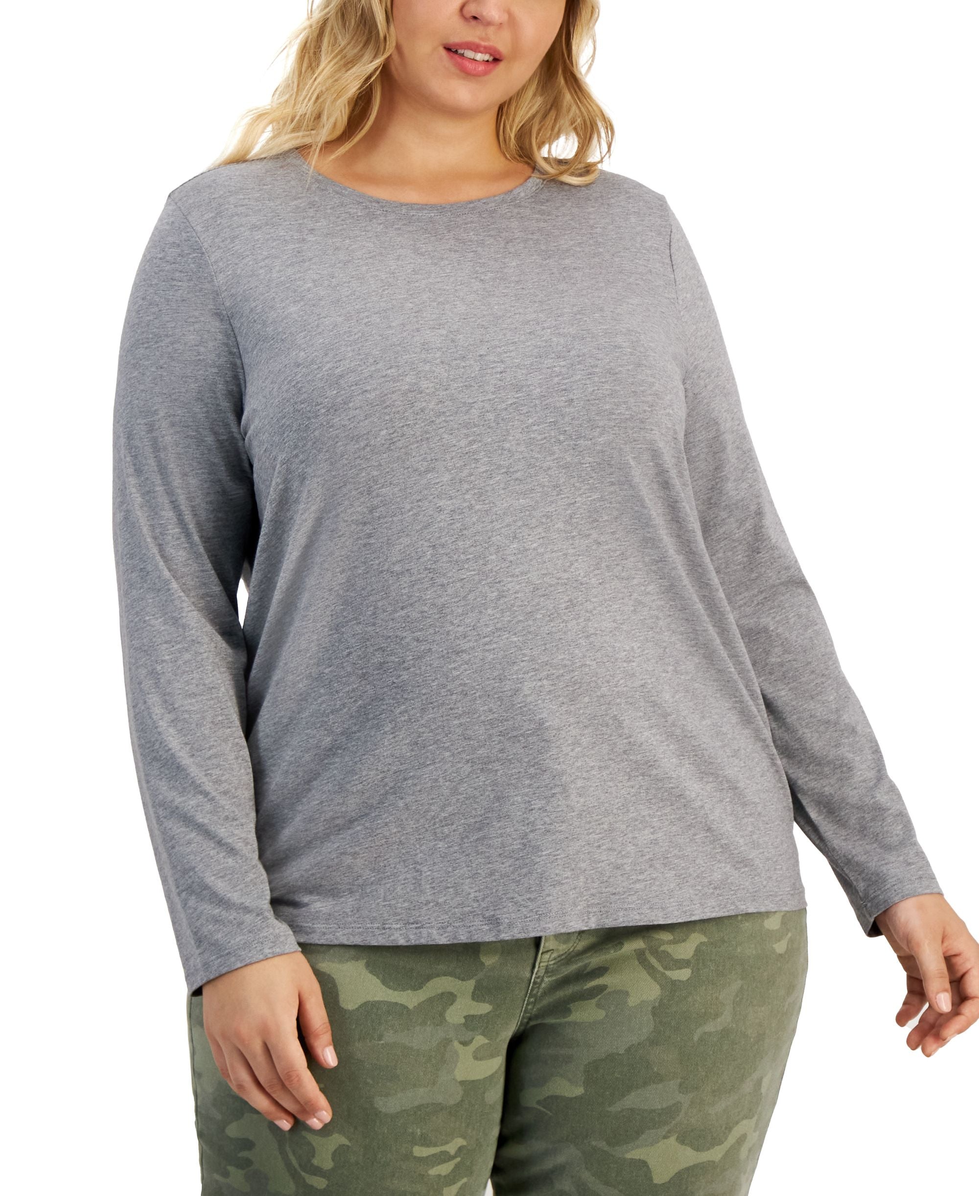 Style & Co Plus Size Heathered Long-Sleeve T-Modern Shirt