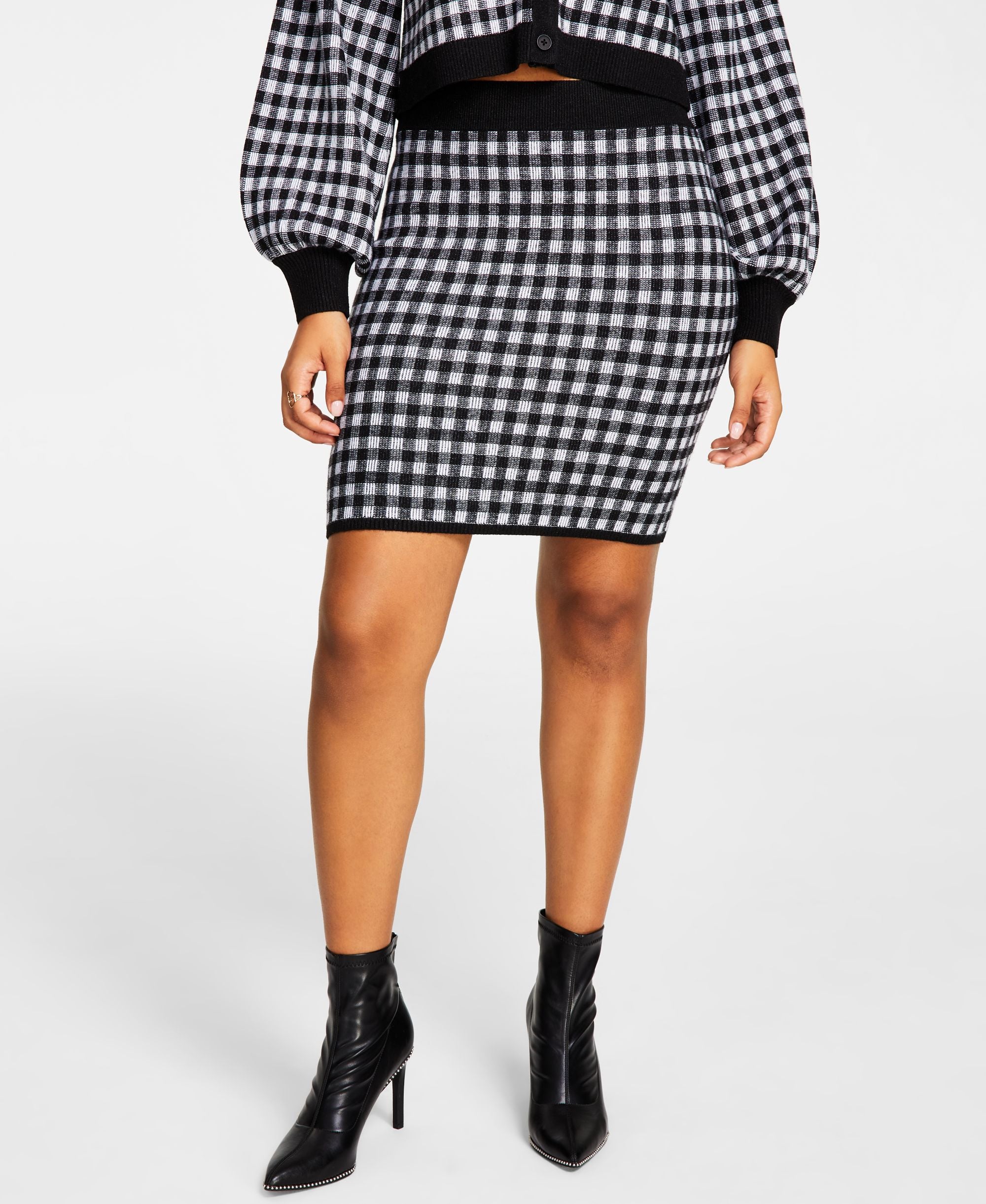 Women's Checkered Sweater Modern Skirt