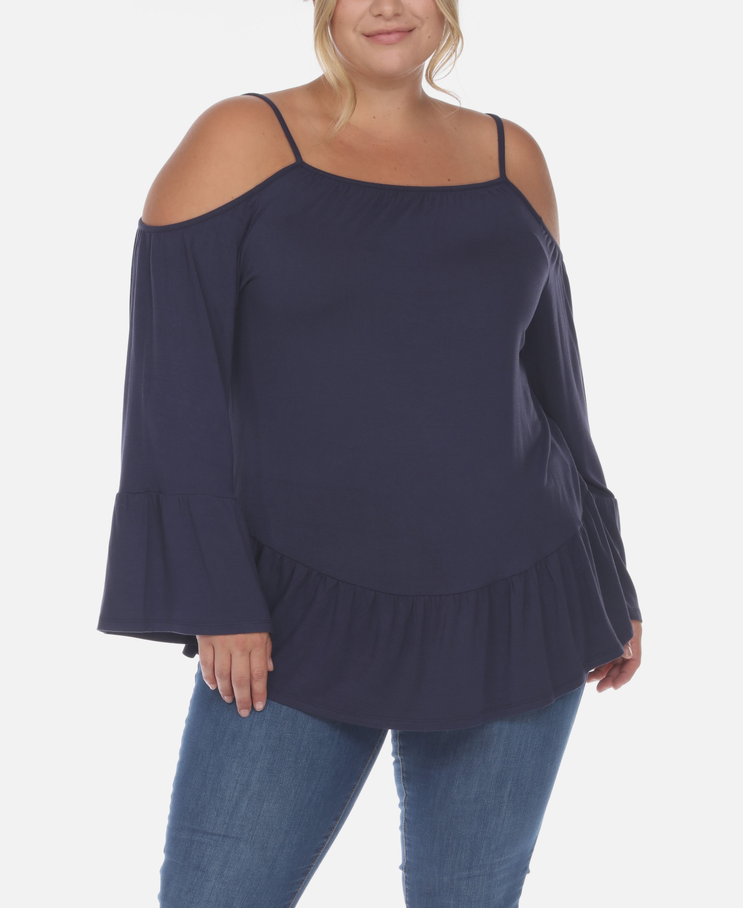 Plus Size Cold Shoulder Ruffle-Sleeve Premium Top