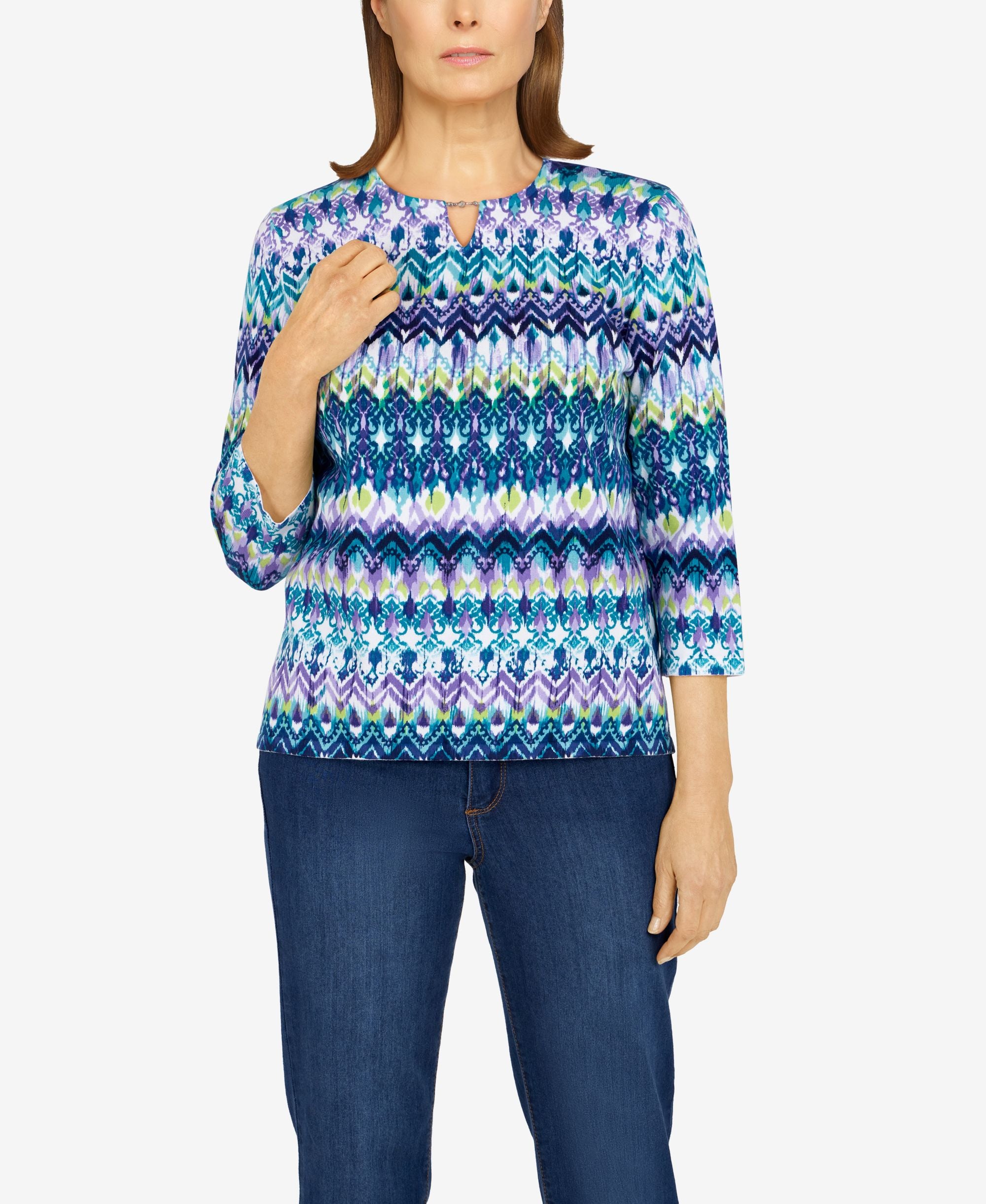 Alfred Dunner Plus Size Classics Biadere Print Sweater