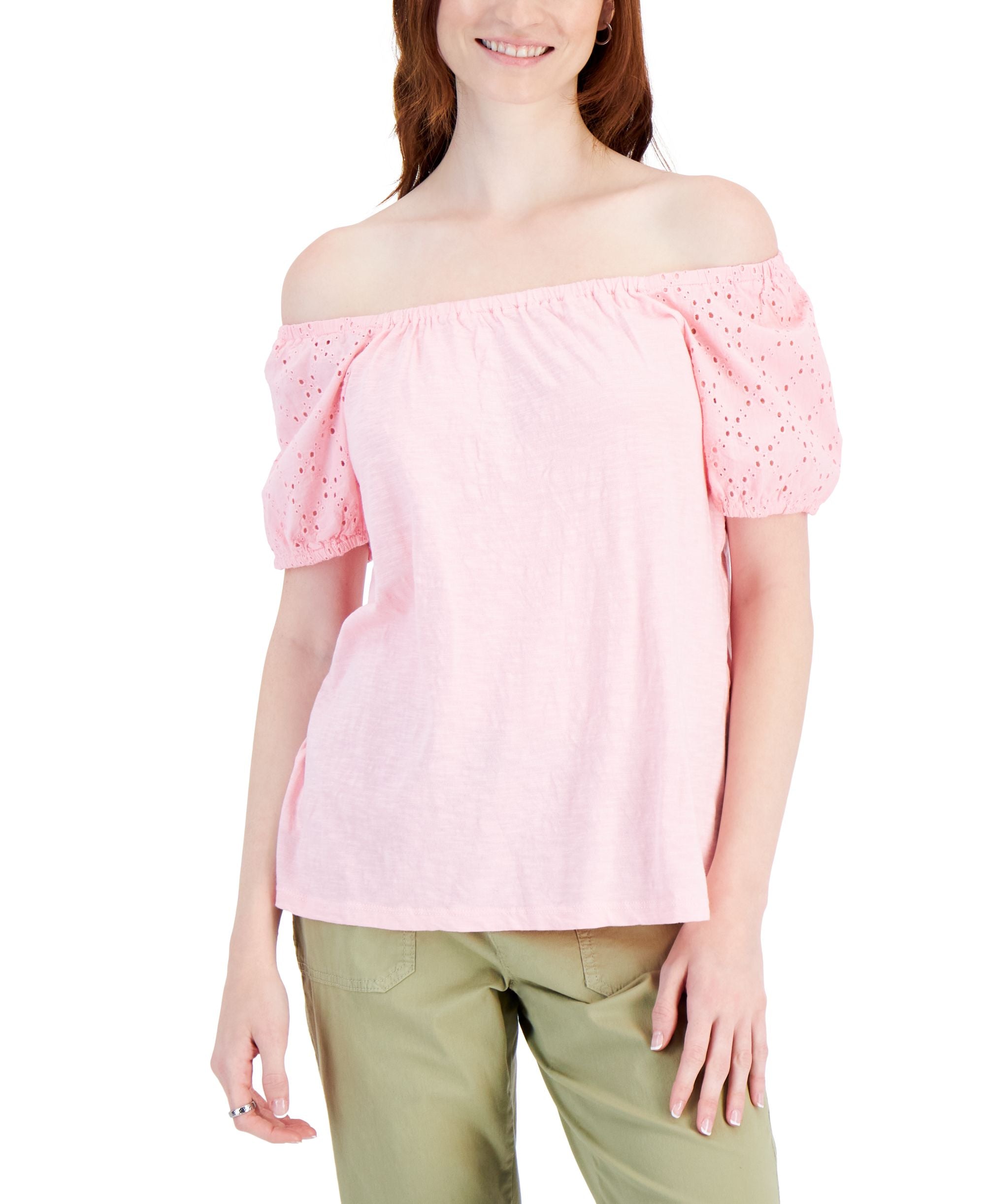 Style & Co Petite Cotton Off The Shoulder Premium Top