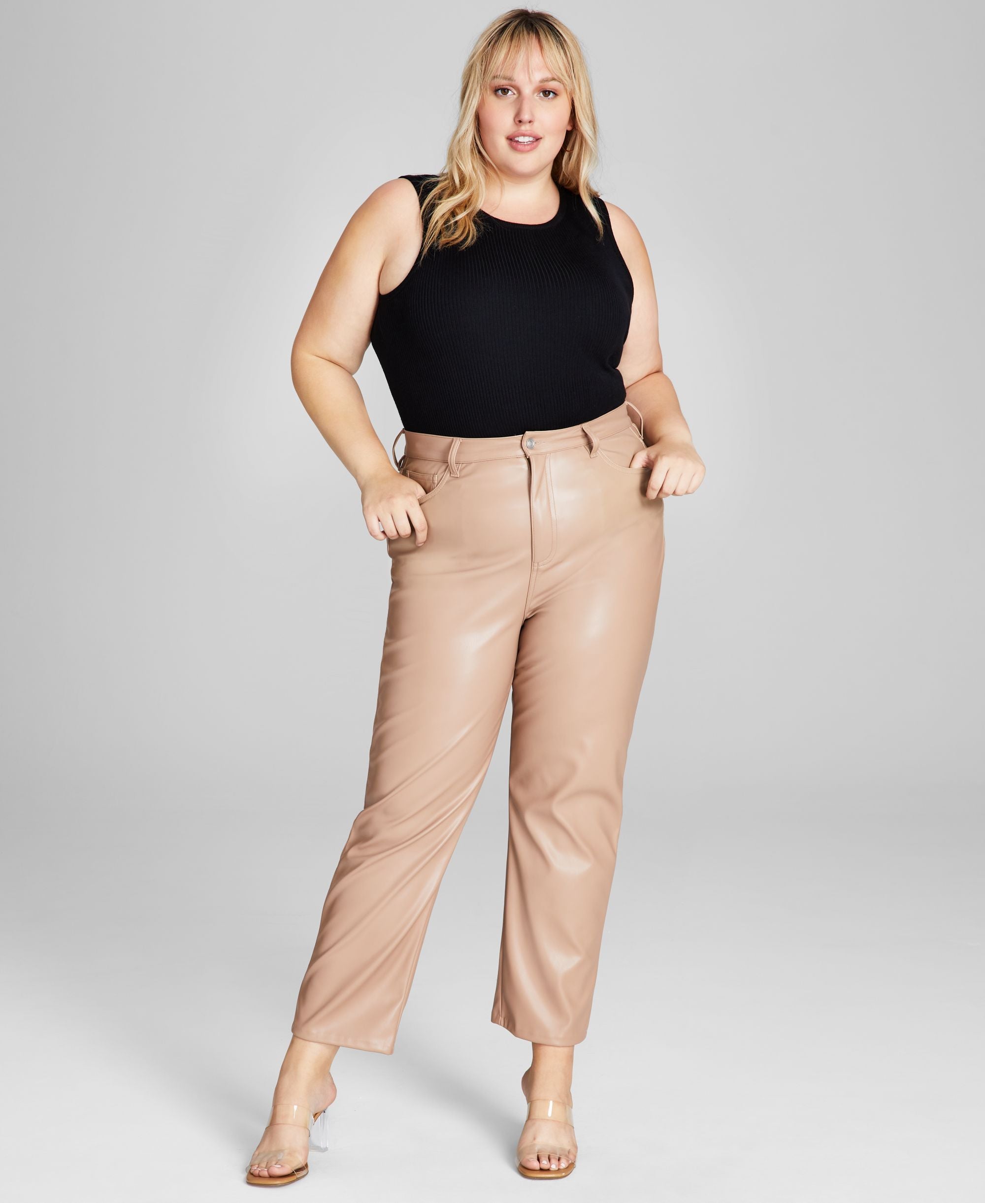 Now This Modern Plus Size Faux-Leather Finish Signature Pants