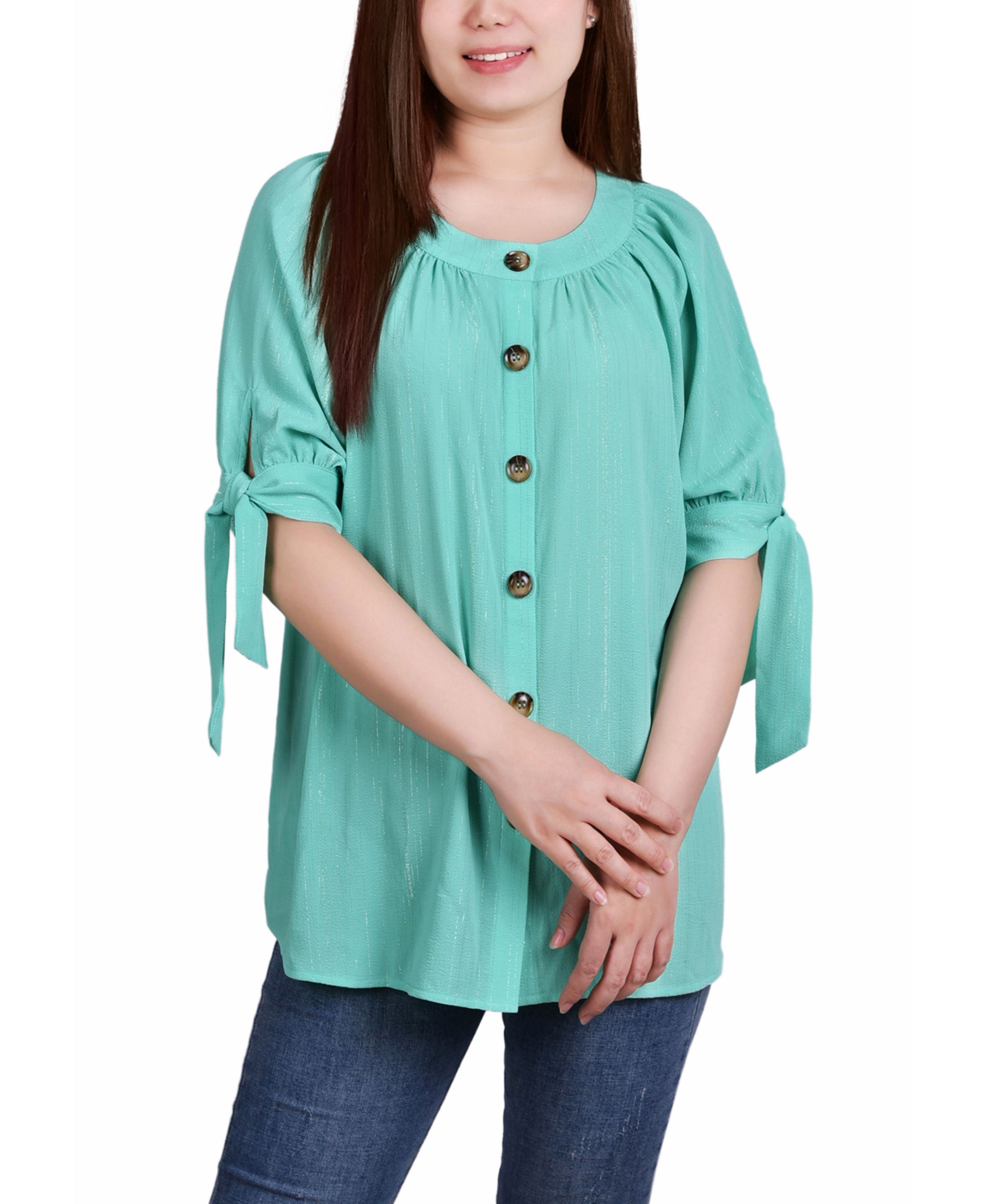 Petite Size Elbow Sleeve Tie-Sleeve Signature Blouse