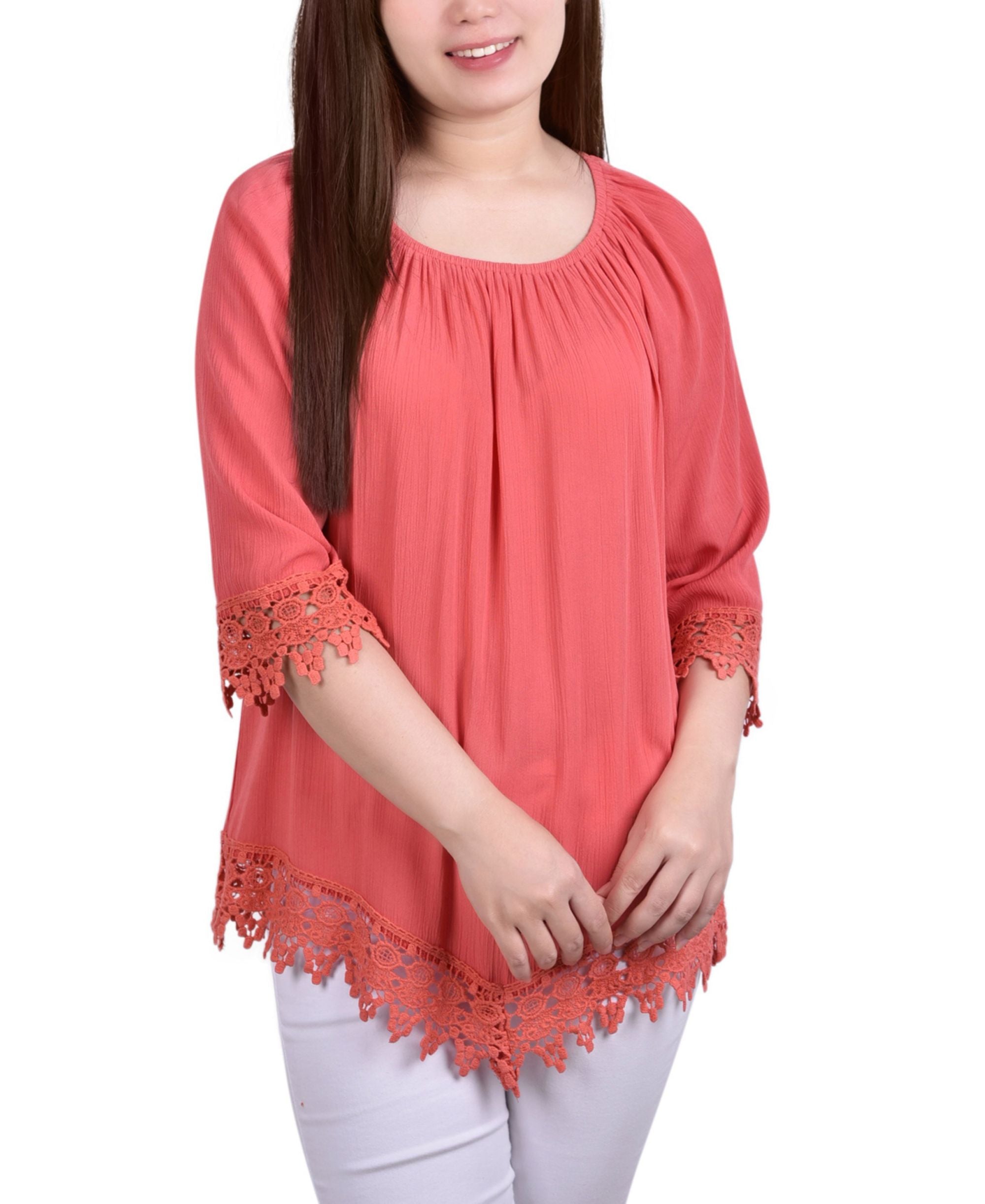 Petite Size 3/4 Sleeve Peasant Signature Blouse