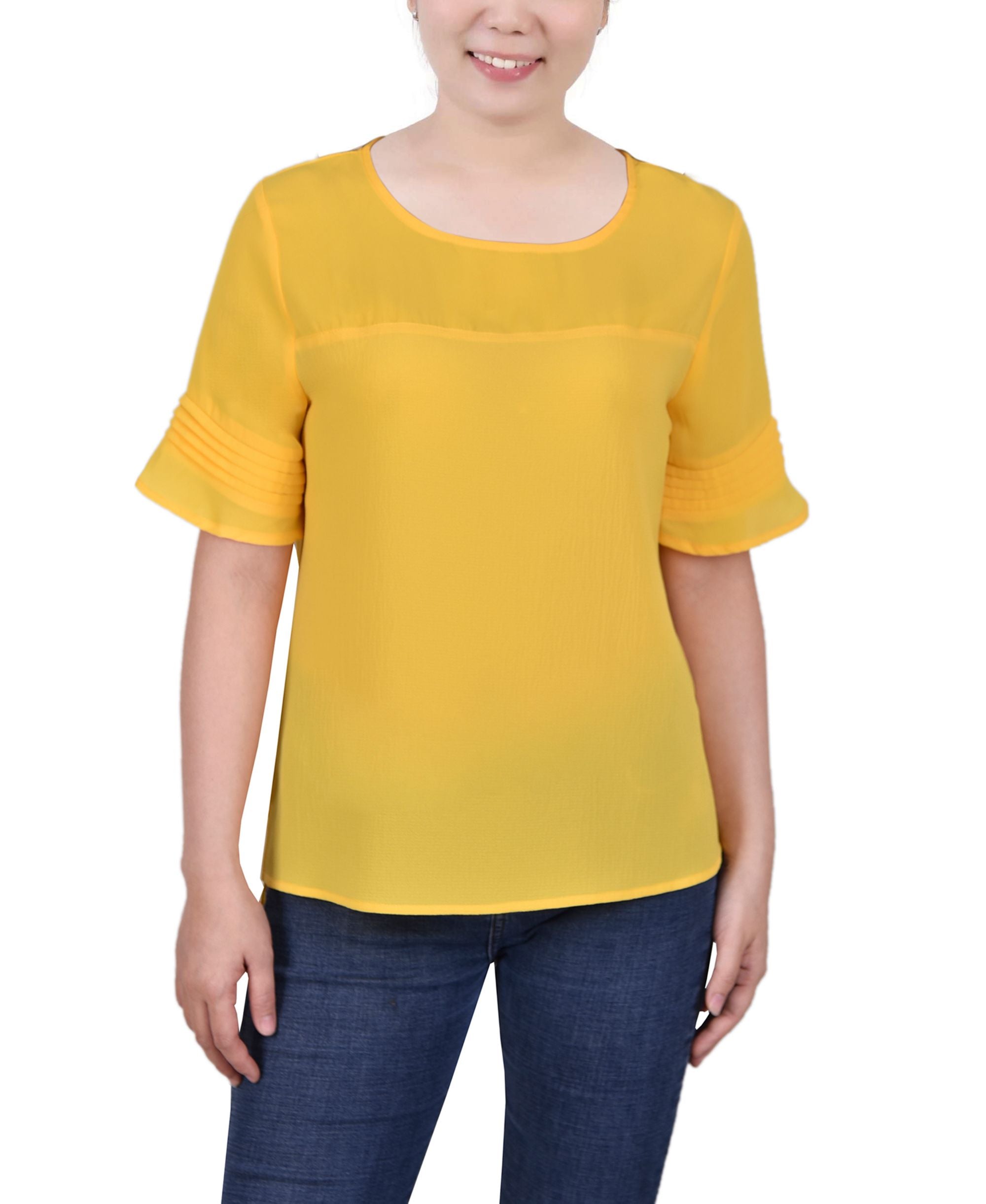 Petite Size Short-Sleeve Crepe and Chiffon Premium Top
