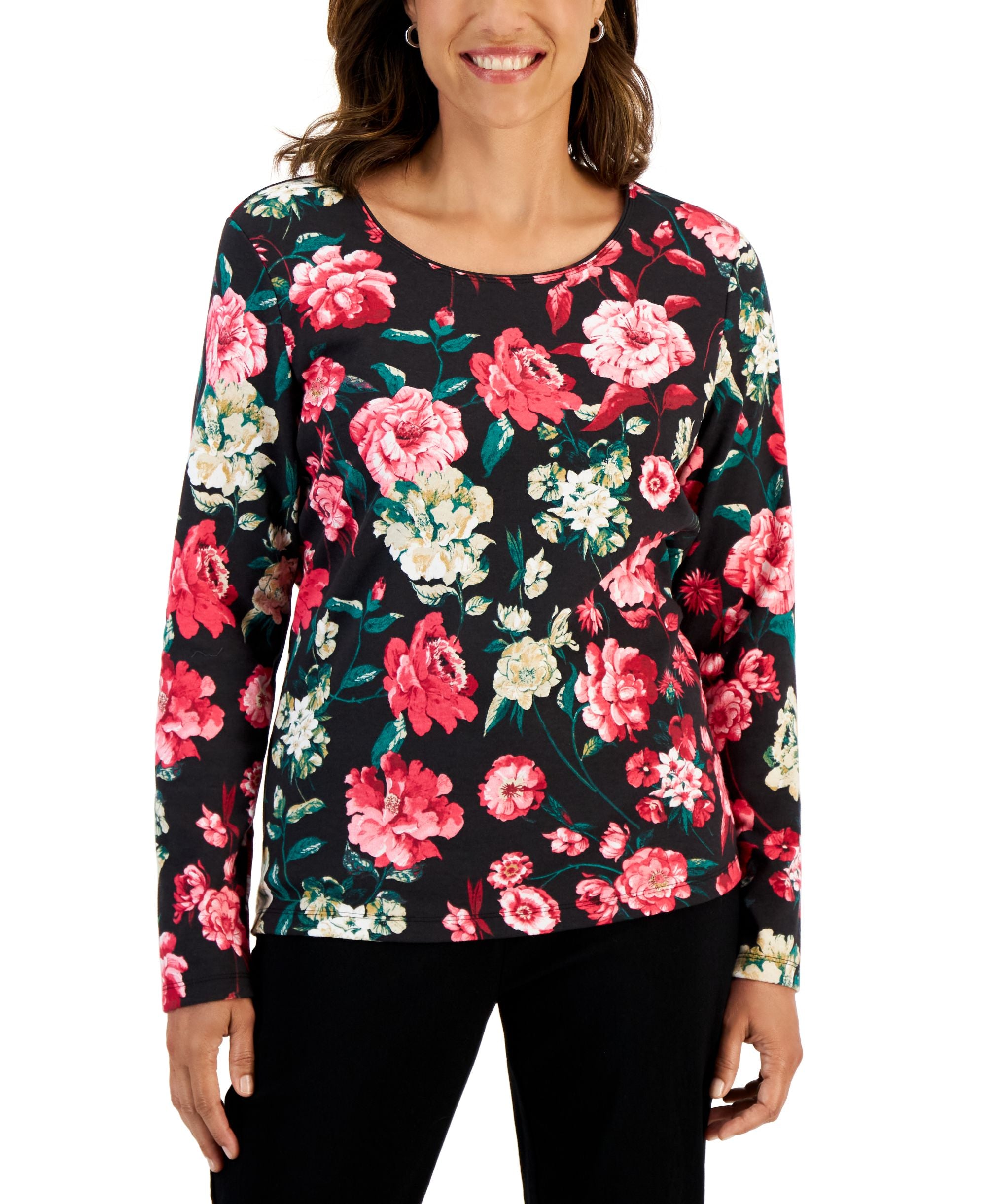 Women's Long-Sleeve Rose Print Premium Top
