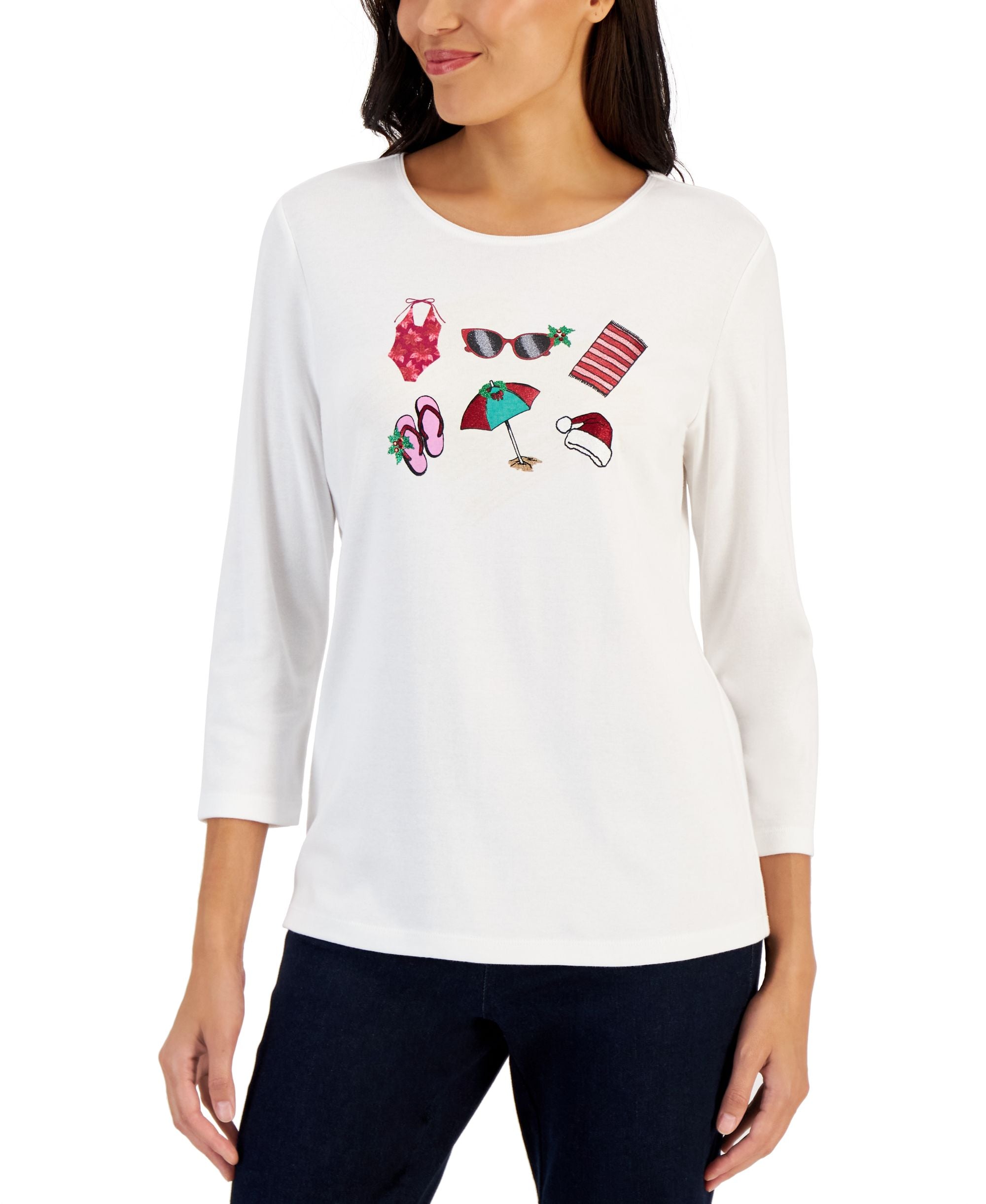 Karen Scott Womens Cotton Beach Graphic Premium Top