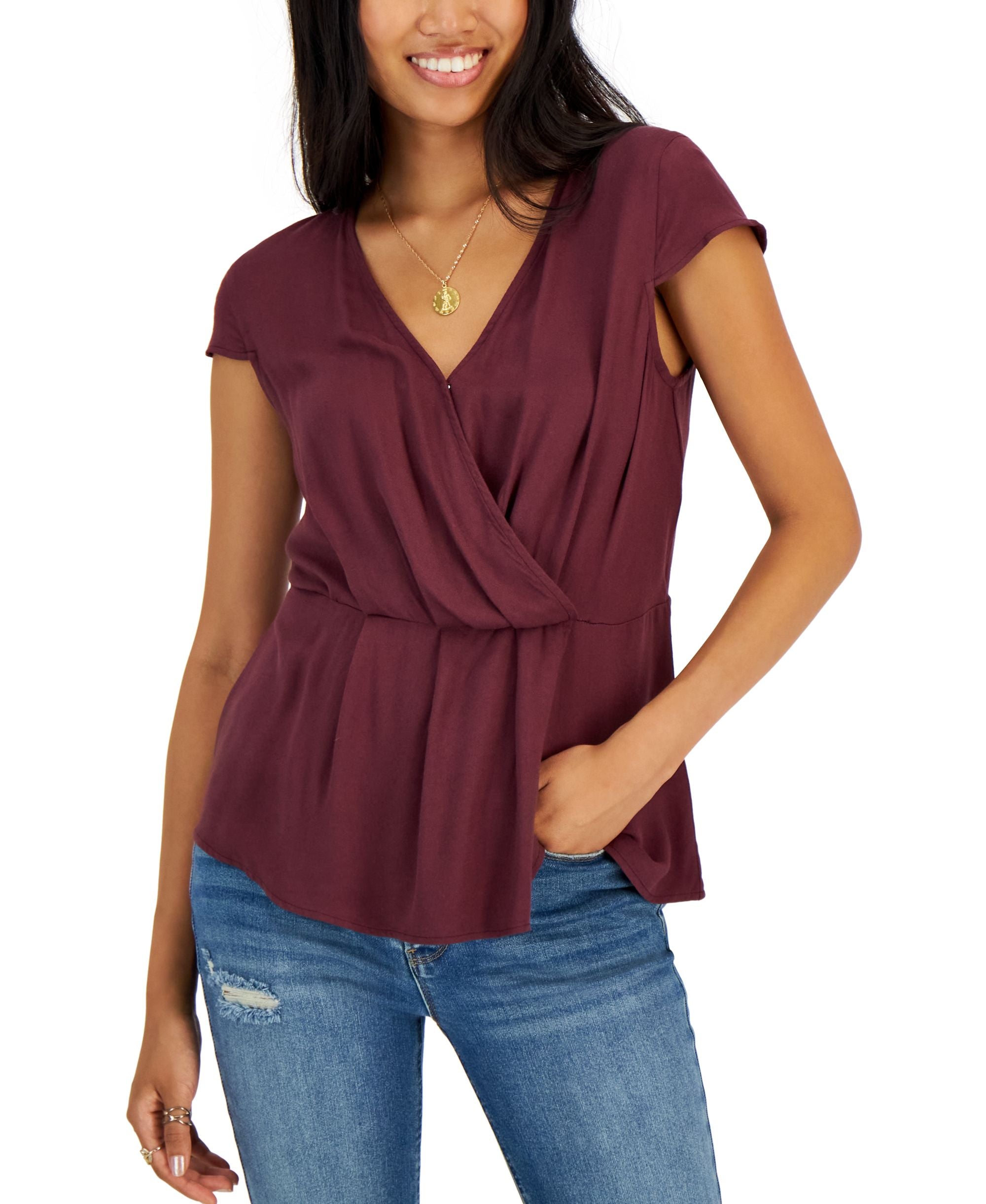 Tinsel Petite Draped Faux Surplice Top