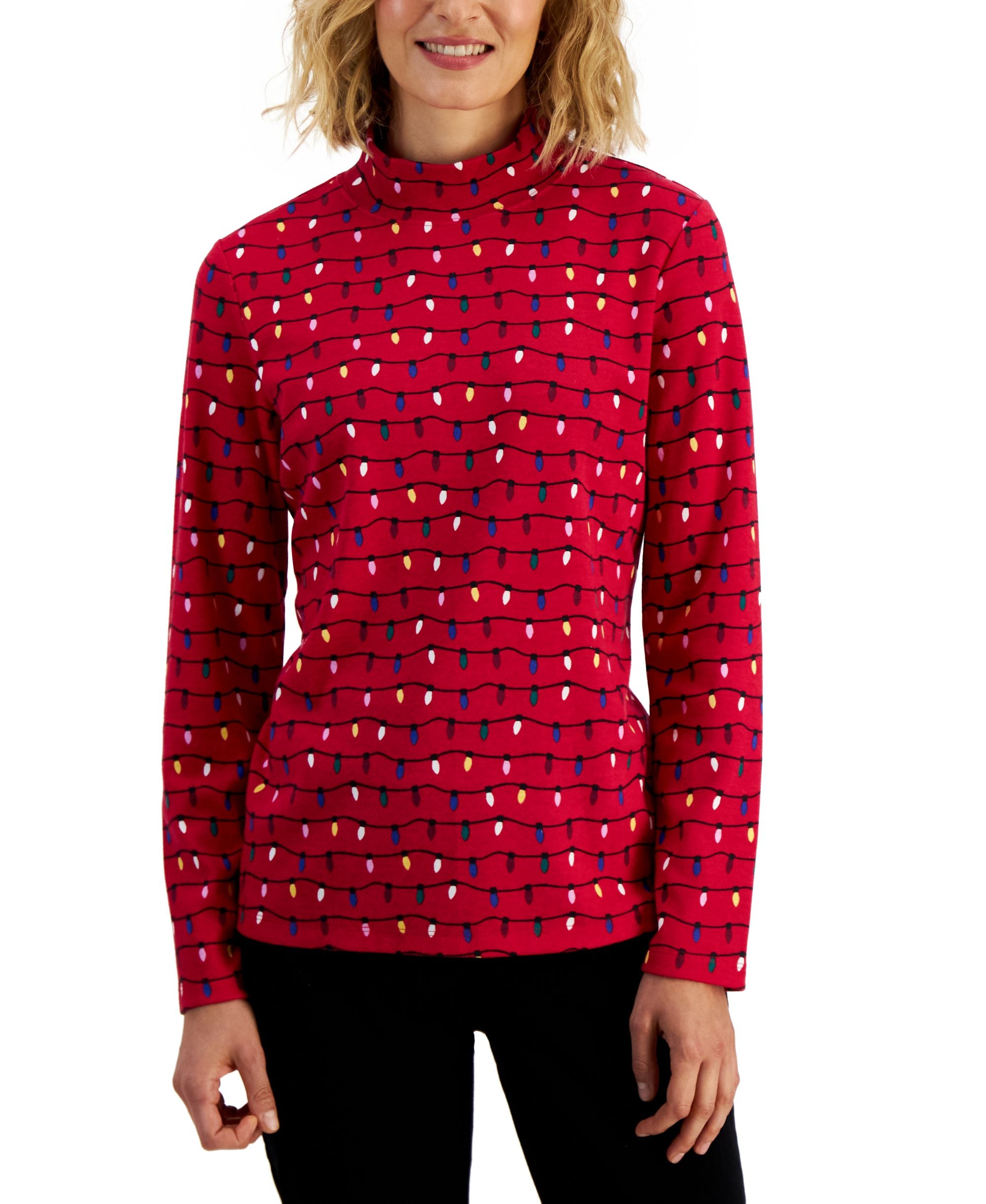 Karen Scott Womens Printed Mock Neck Premium Top
