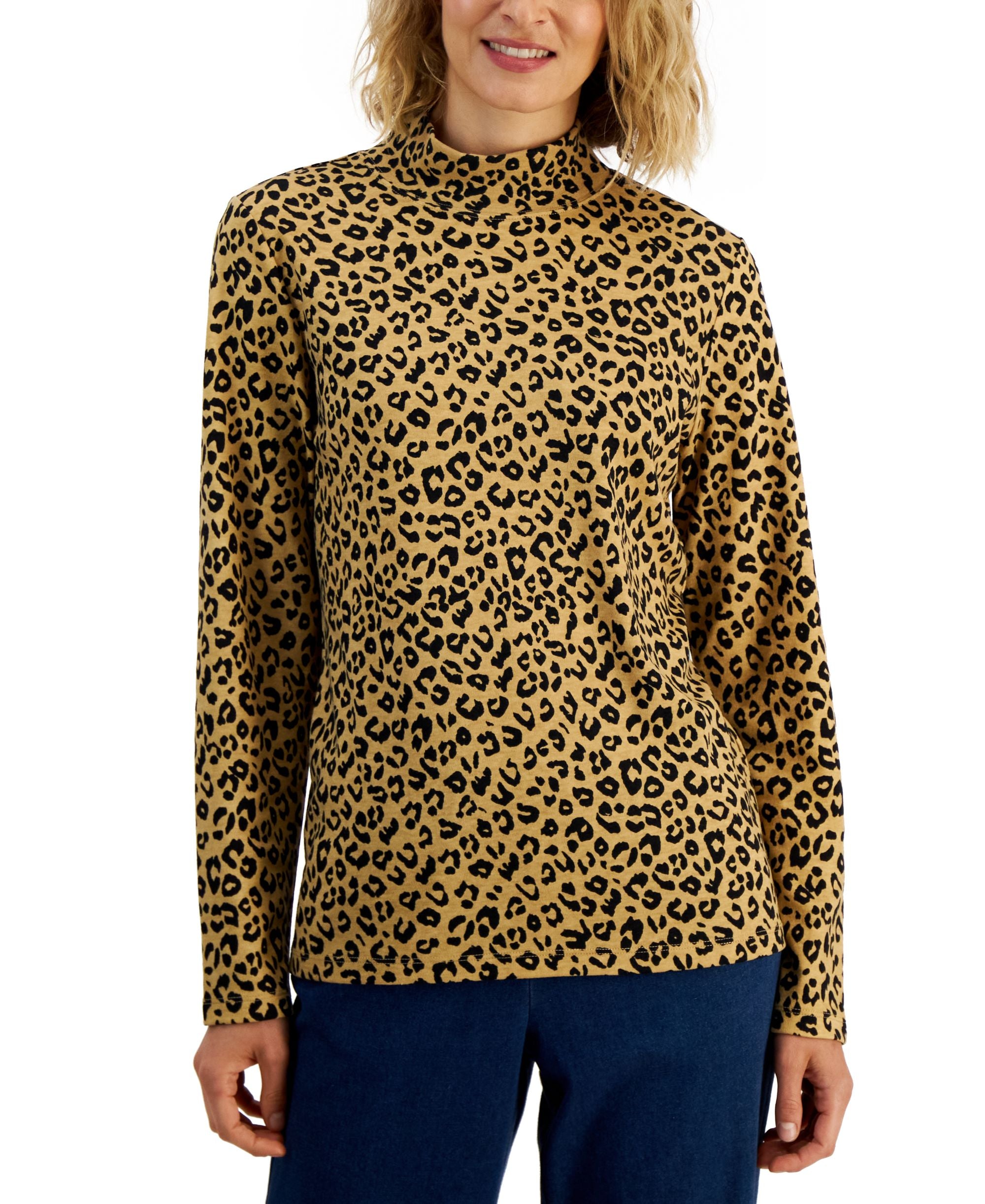 Karen Scott Womens Printed Mock Neck Premium Top