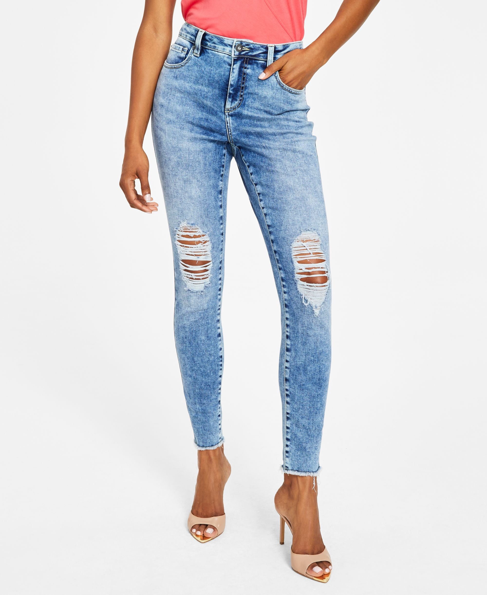 INC International Concepts Womens Mid Rise Destructed Skinny-Fit Premium Jeans