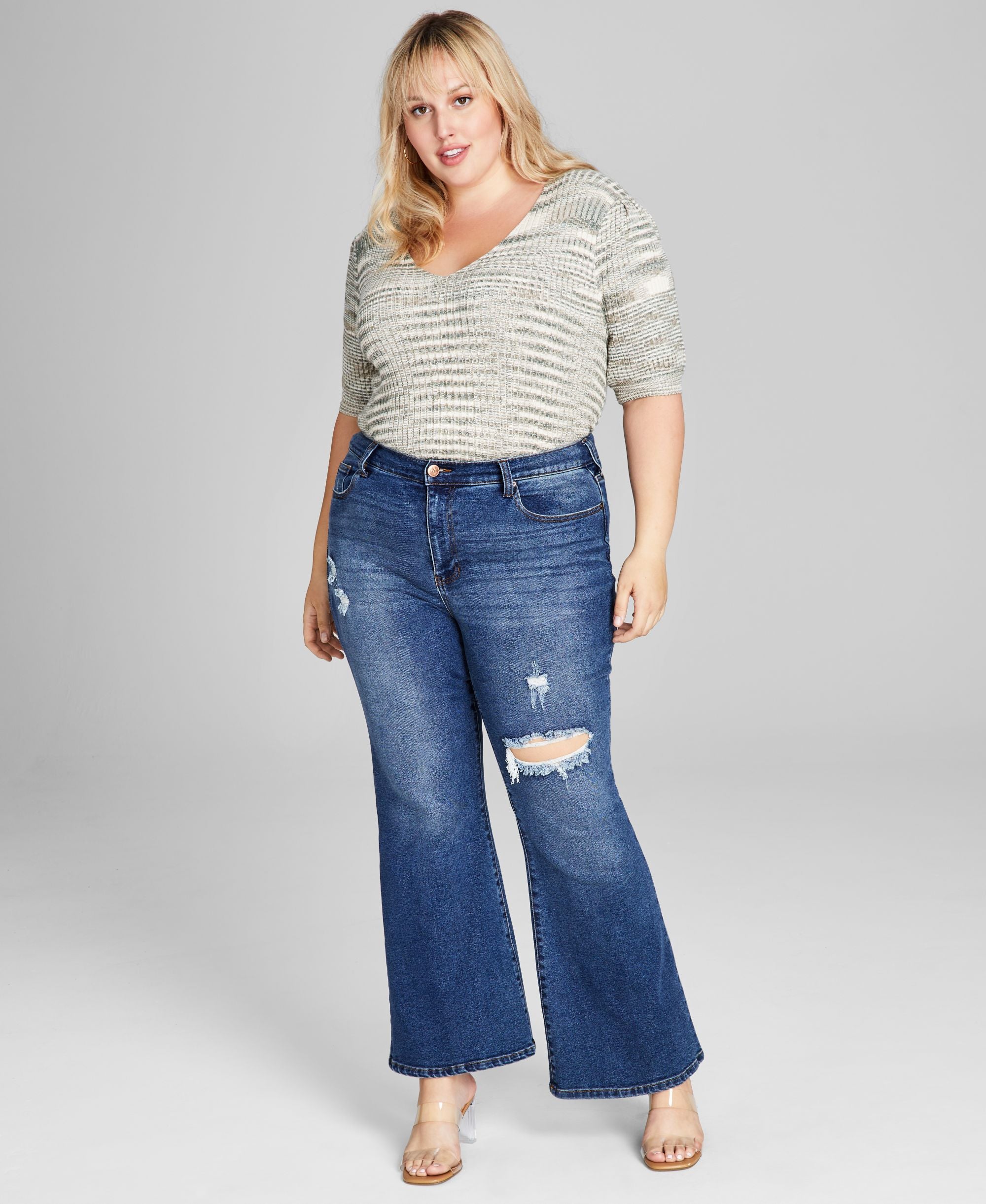 Modern Plus Size Ripped Flare-Leg Premium Jeans