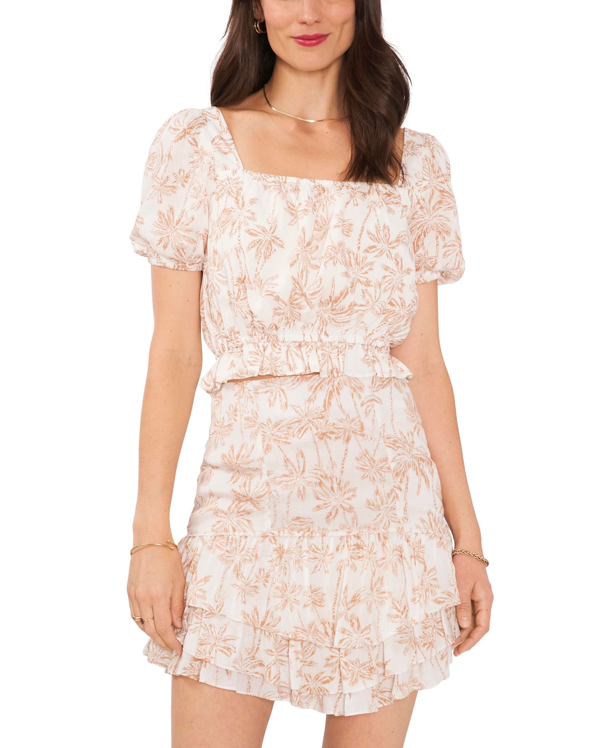 1.State Womens Short-Sleeve Squareneck Crop Premium Top