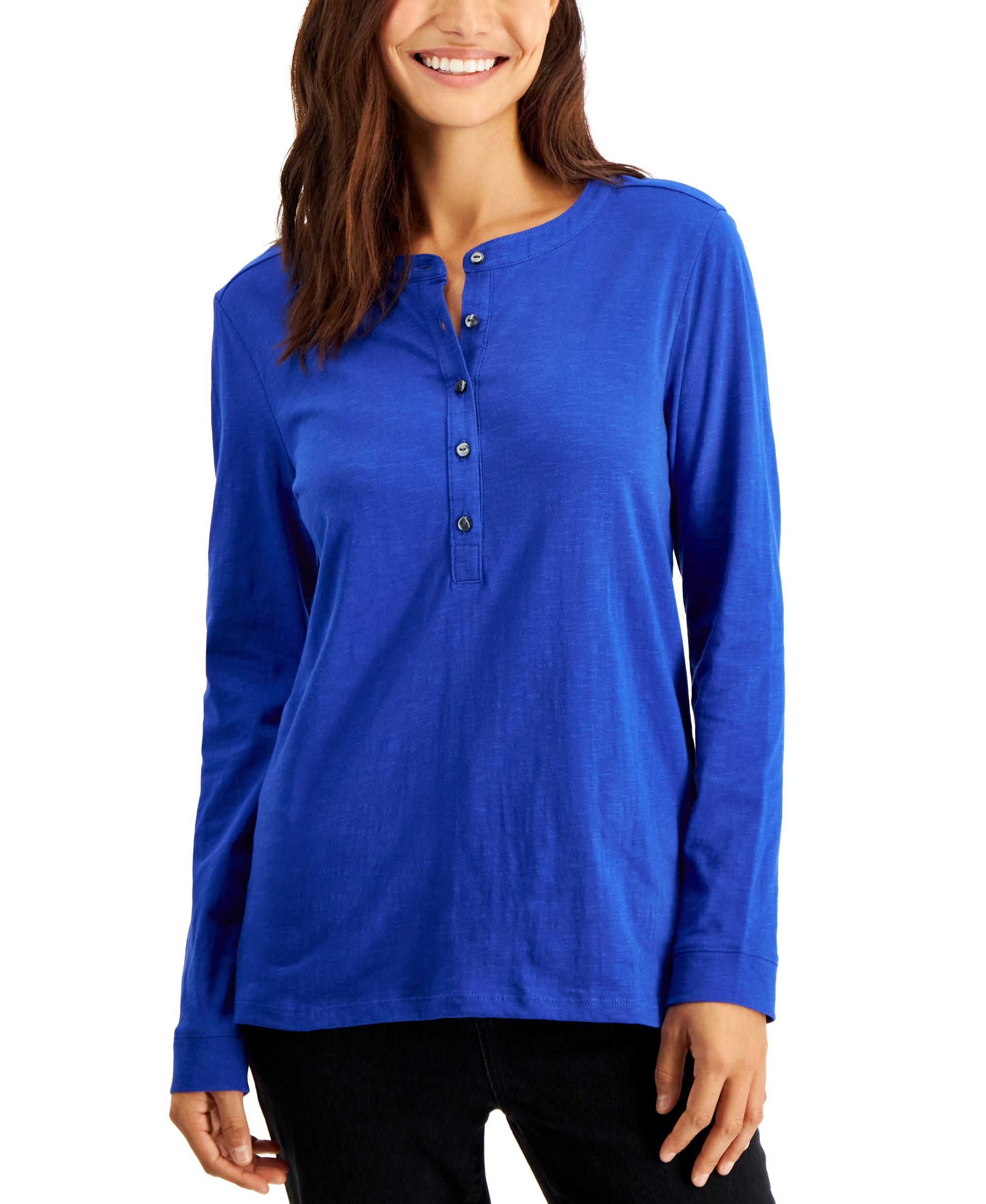 Style & Co Buttoned Solid Knit Premium Top