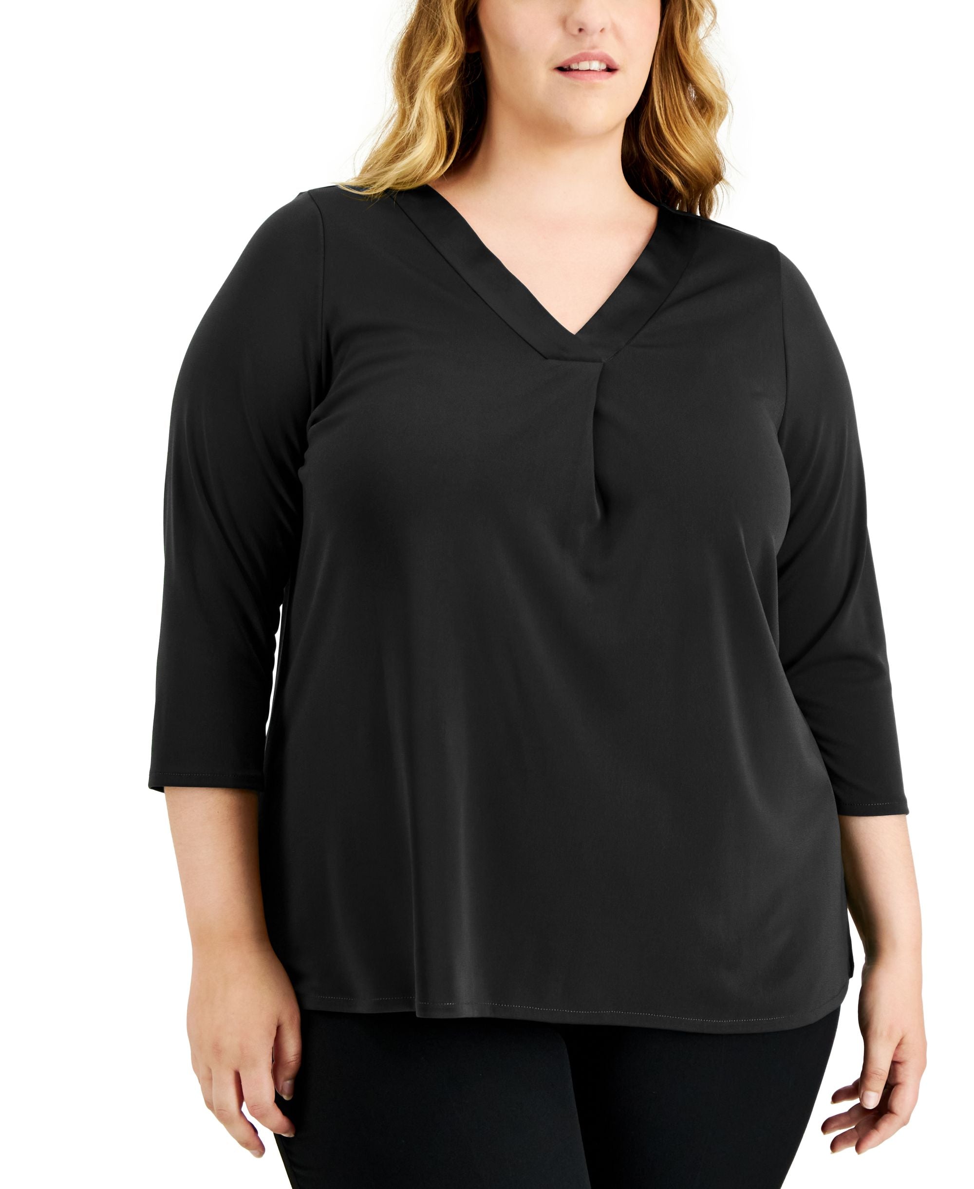 Alfani Plus Size 3/4 Sleeve Cinched Neck Premium Top