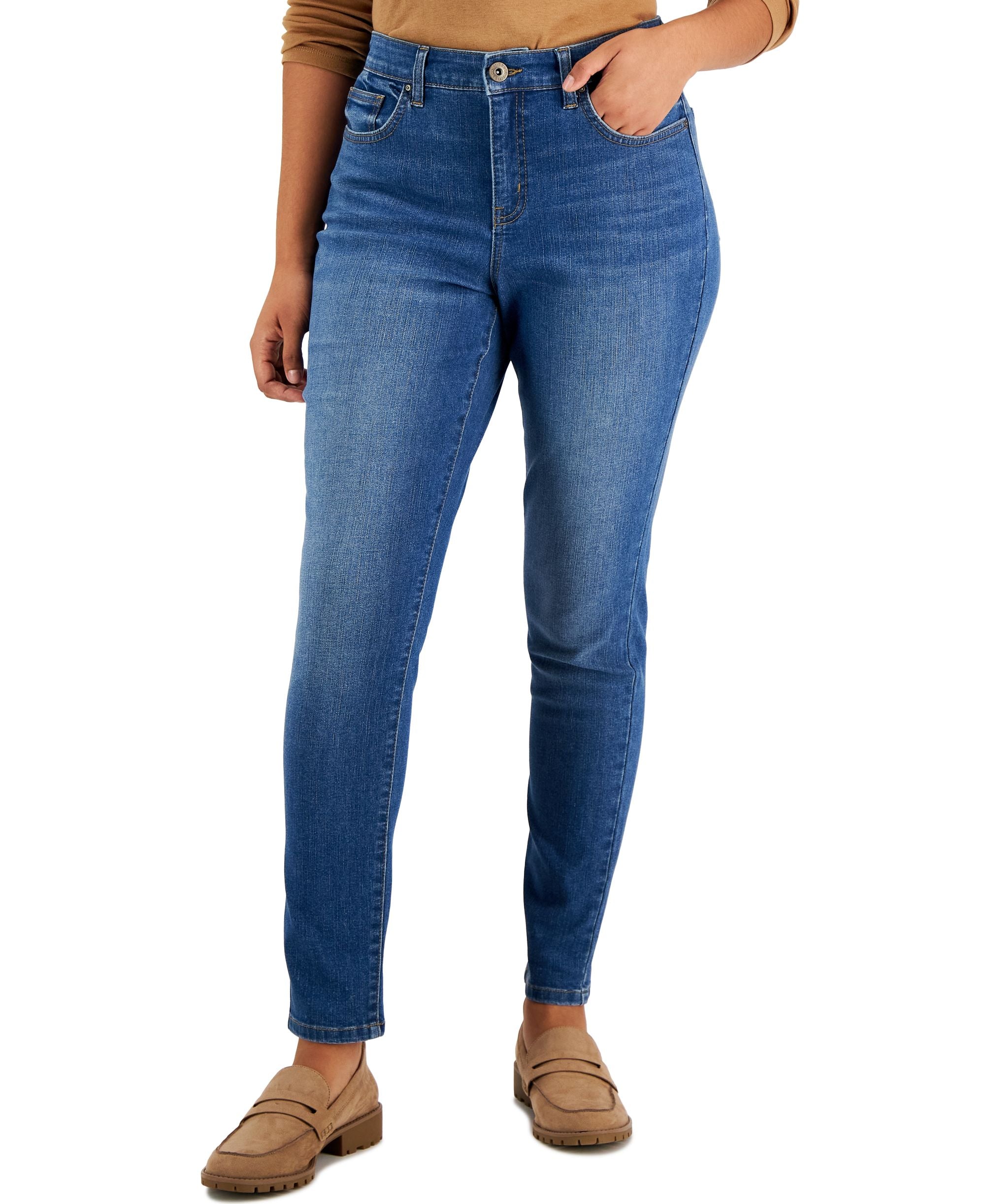 Women's Curvy-Fit Mid-Rise Skinny-Fit Premium Jeans, Regular, Short and Long Lengths