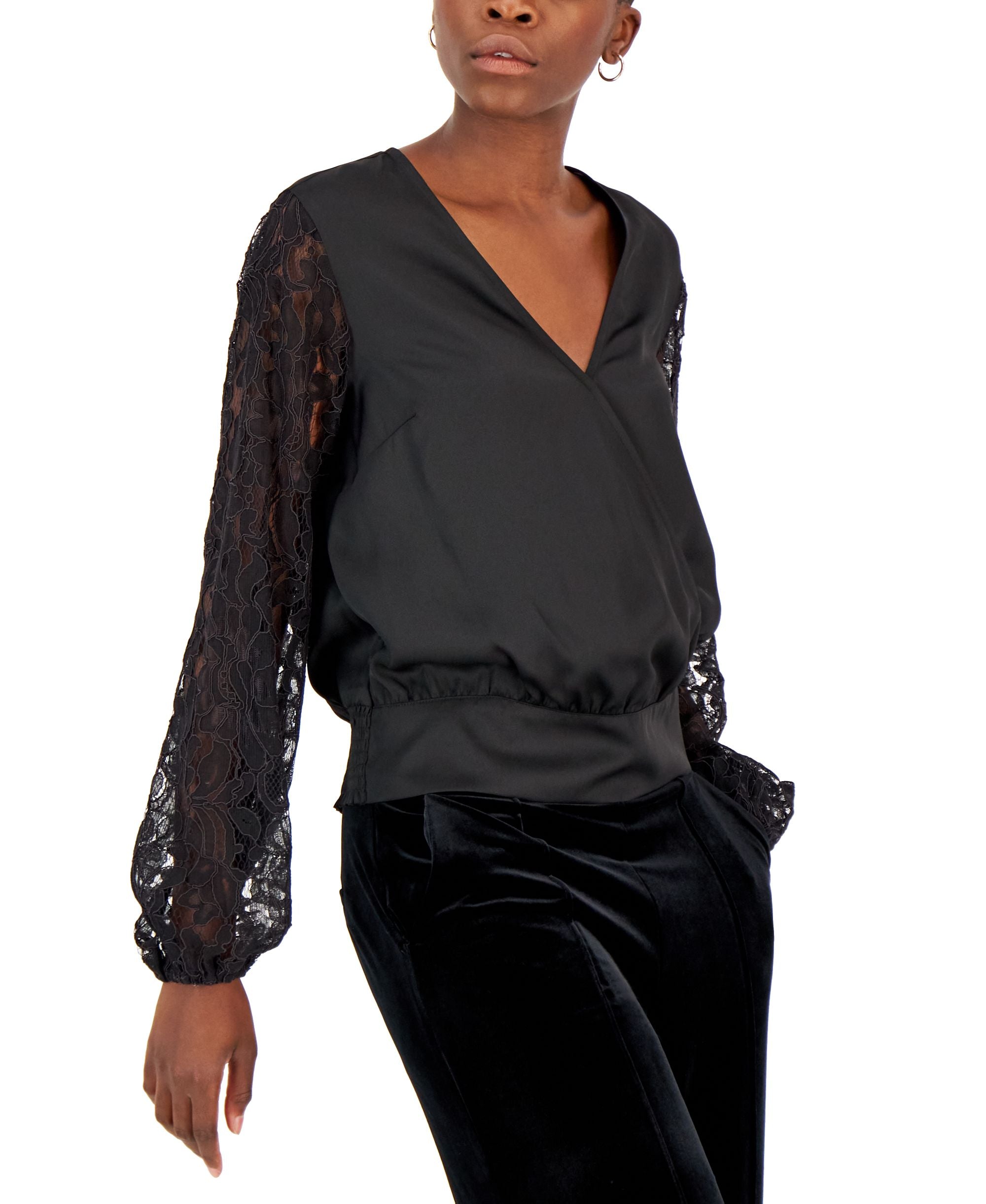 International Concepts Womens Lace Sleeve Signature Blouse