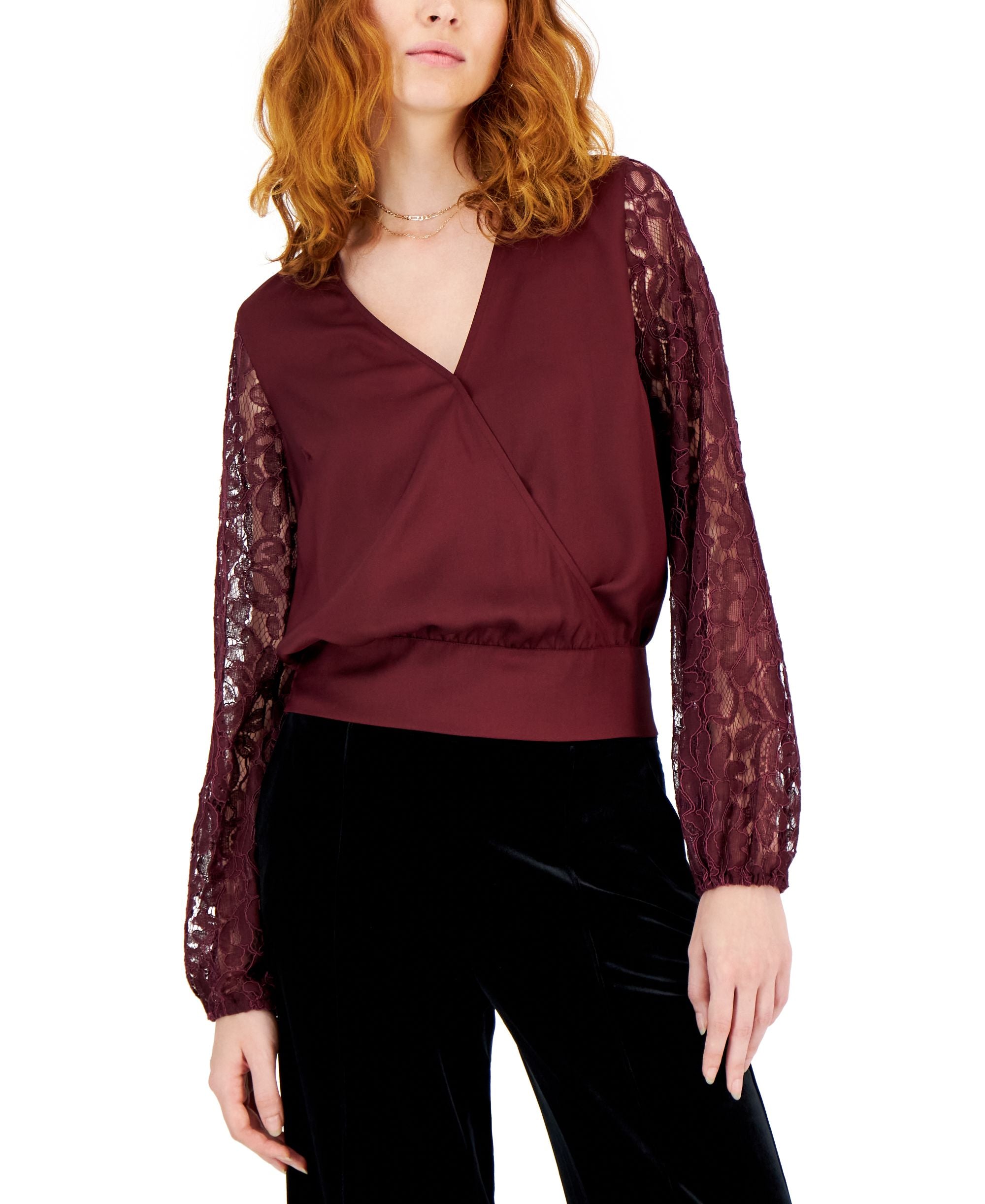 International Concepts Womens Lace Sleeve Signature Blouse