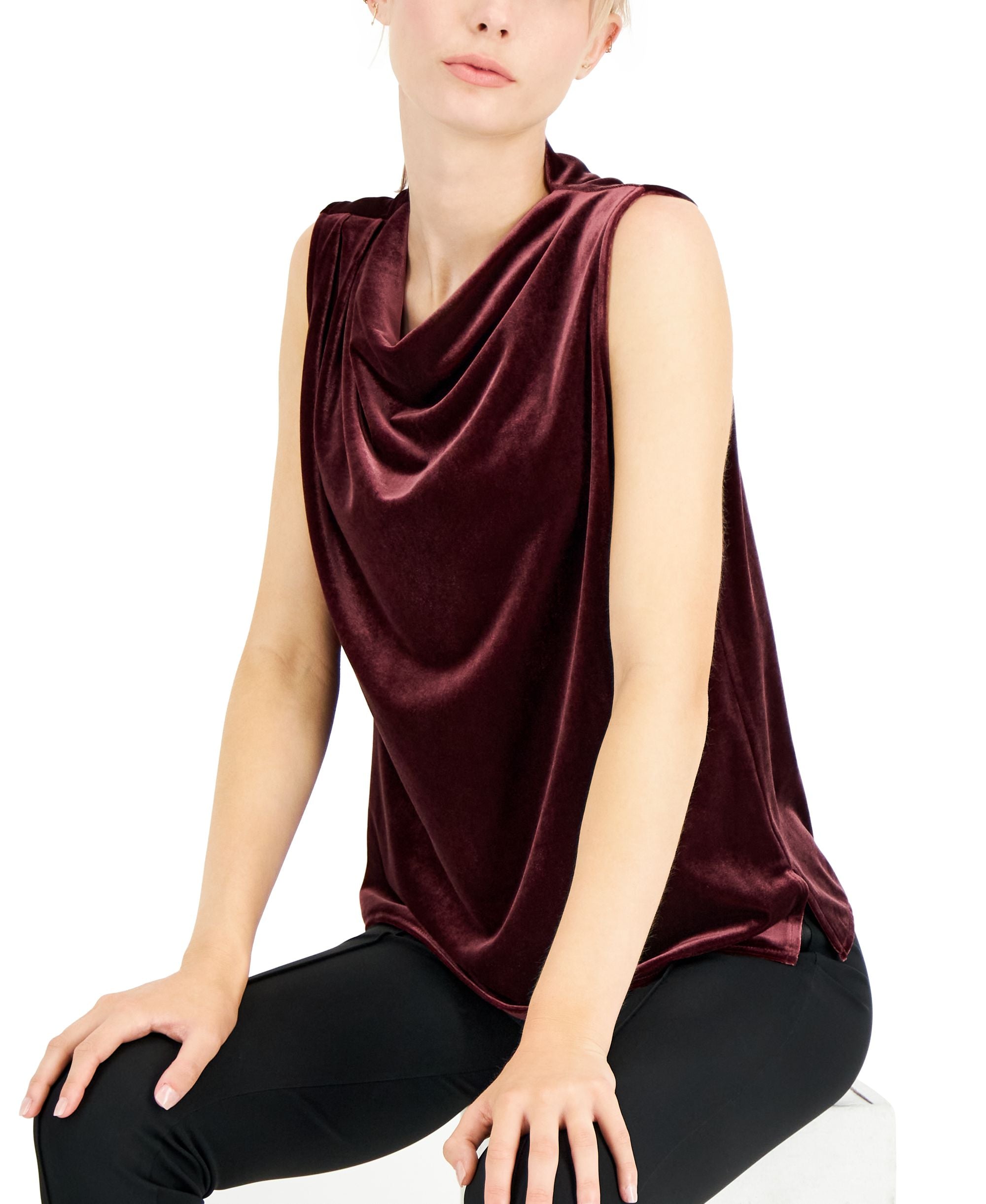 Alfani Petite Draped Velour Premium Top