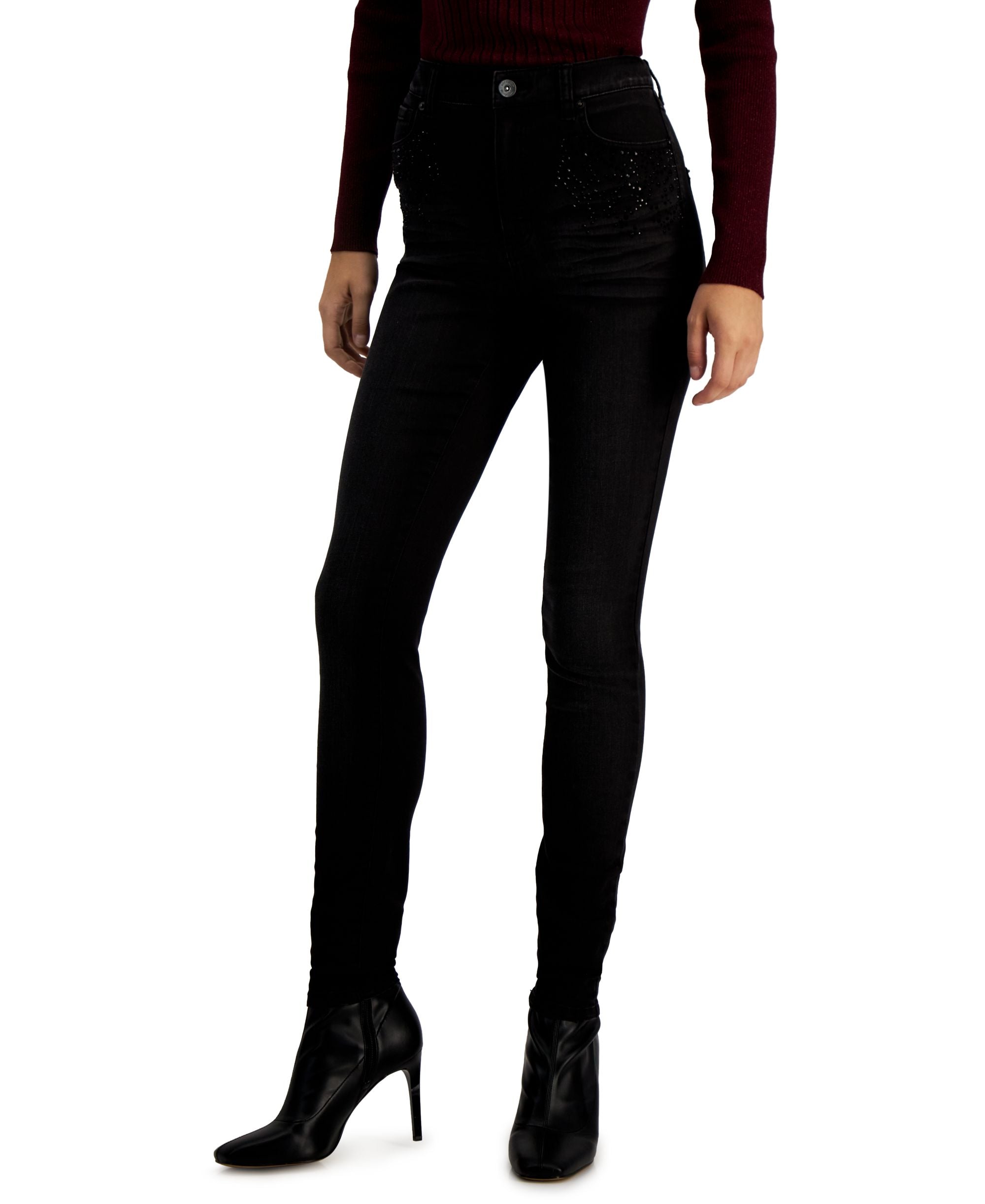 INC International Concepts Womens High Rise Rhinestone Skinny-Fit Premium Jeans