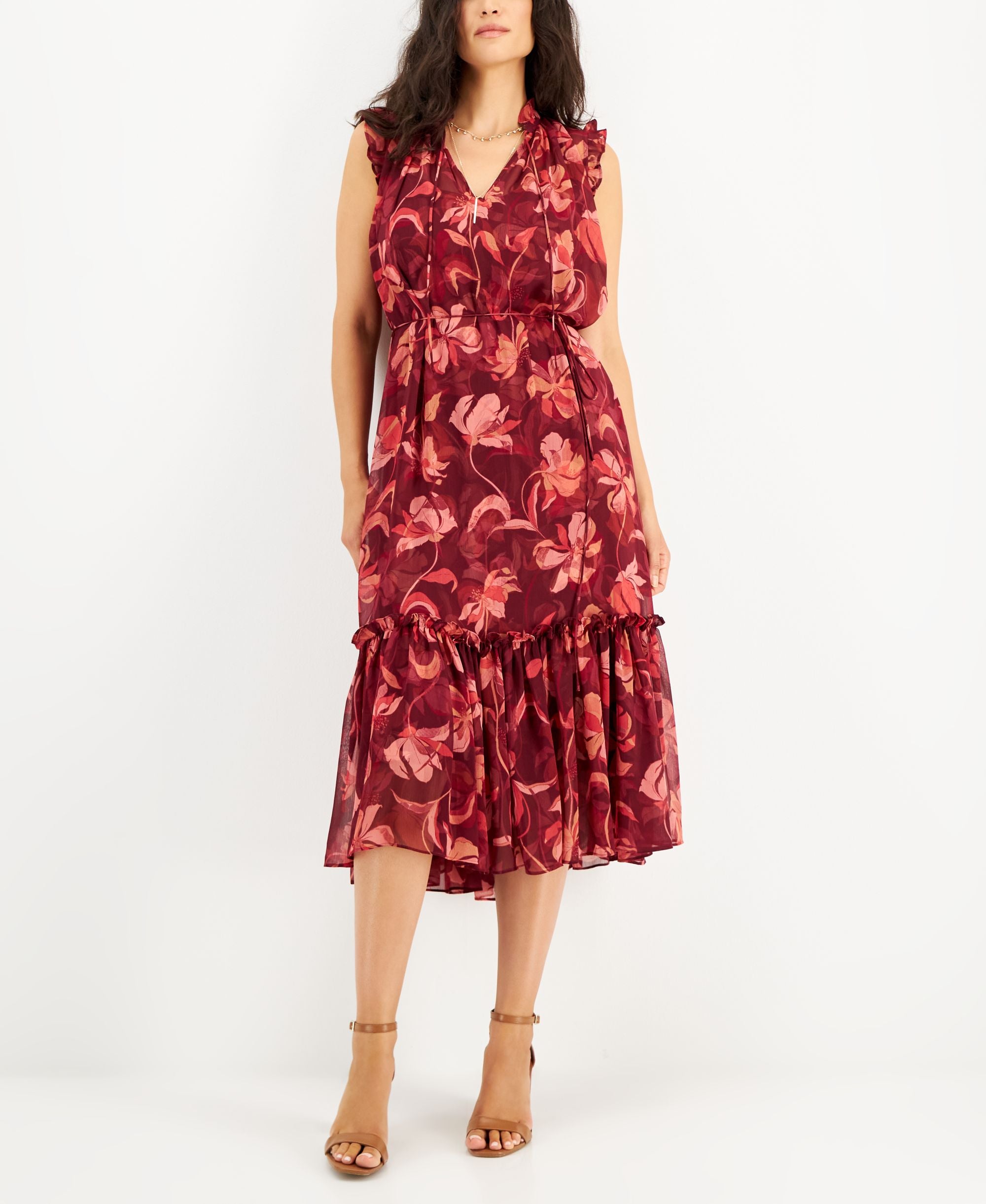 INC International Concepts Womens Floral Print Flutter-Sleeve Dress