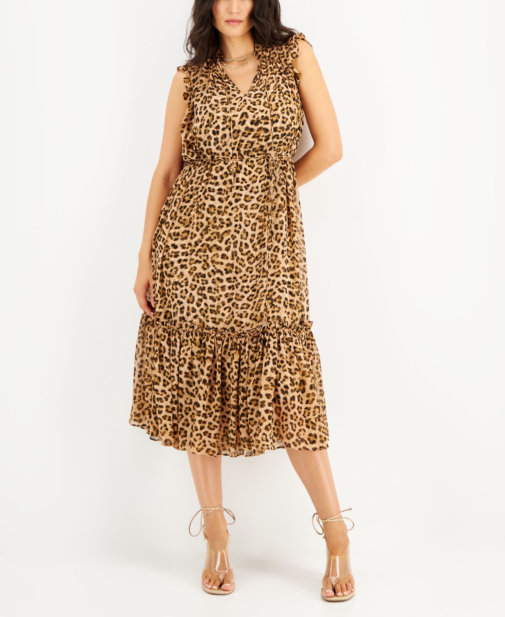 INC International Concepts Womens Cheetah Print Flutter-Sleeve Dress