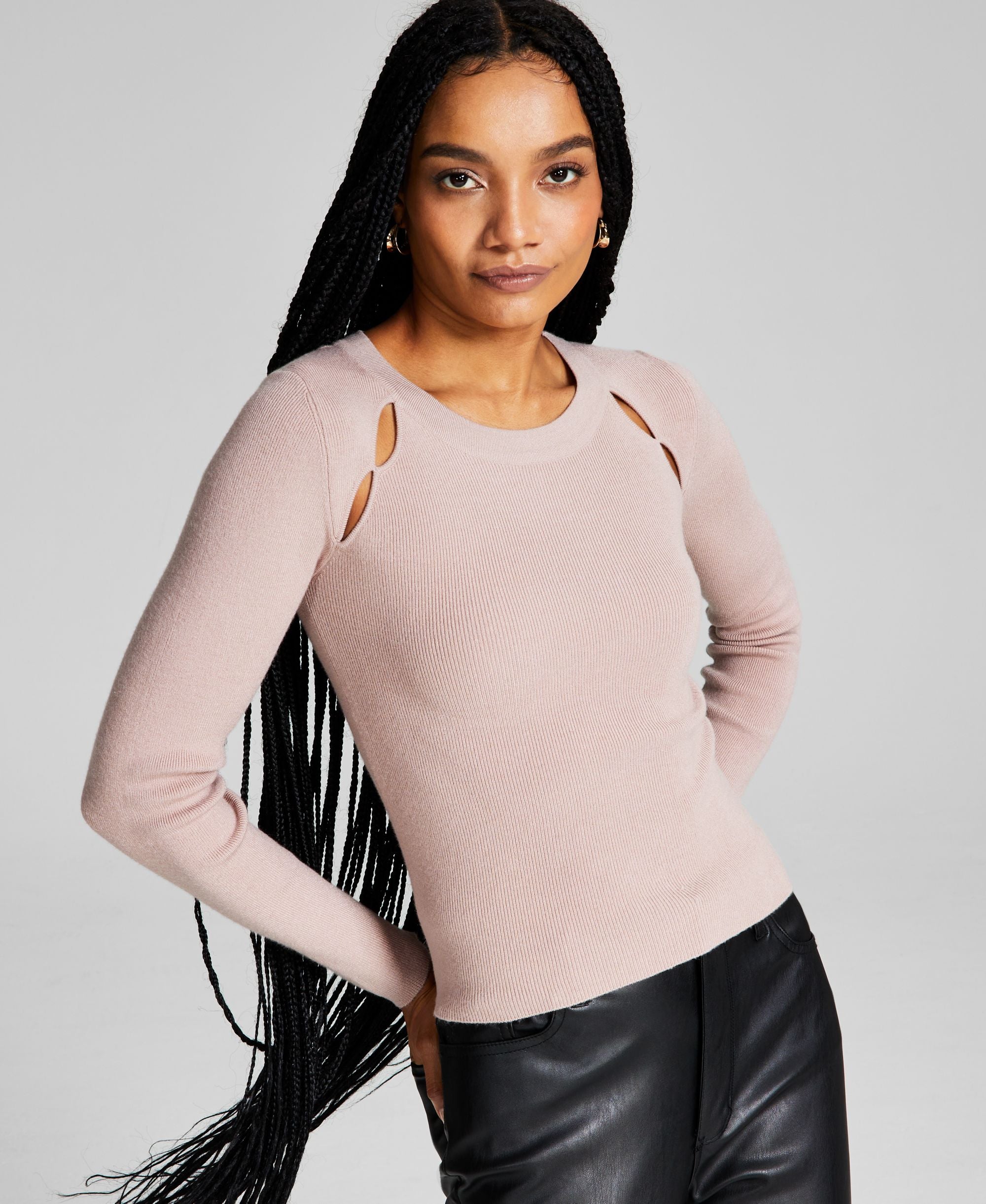Women's Ribbed Shoulder-Cutout Sweater
