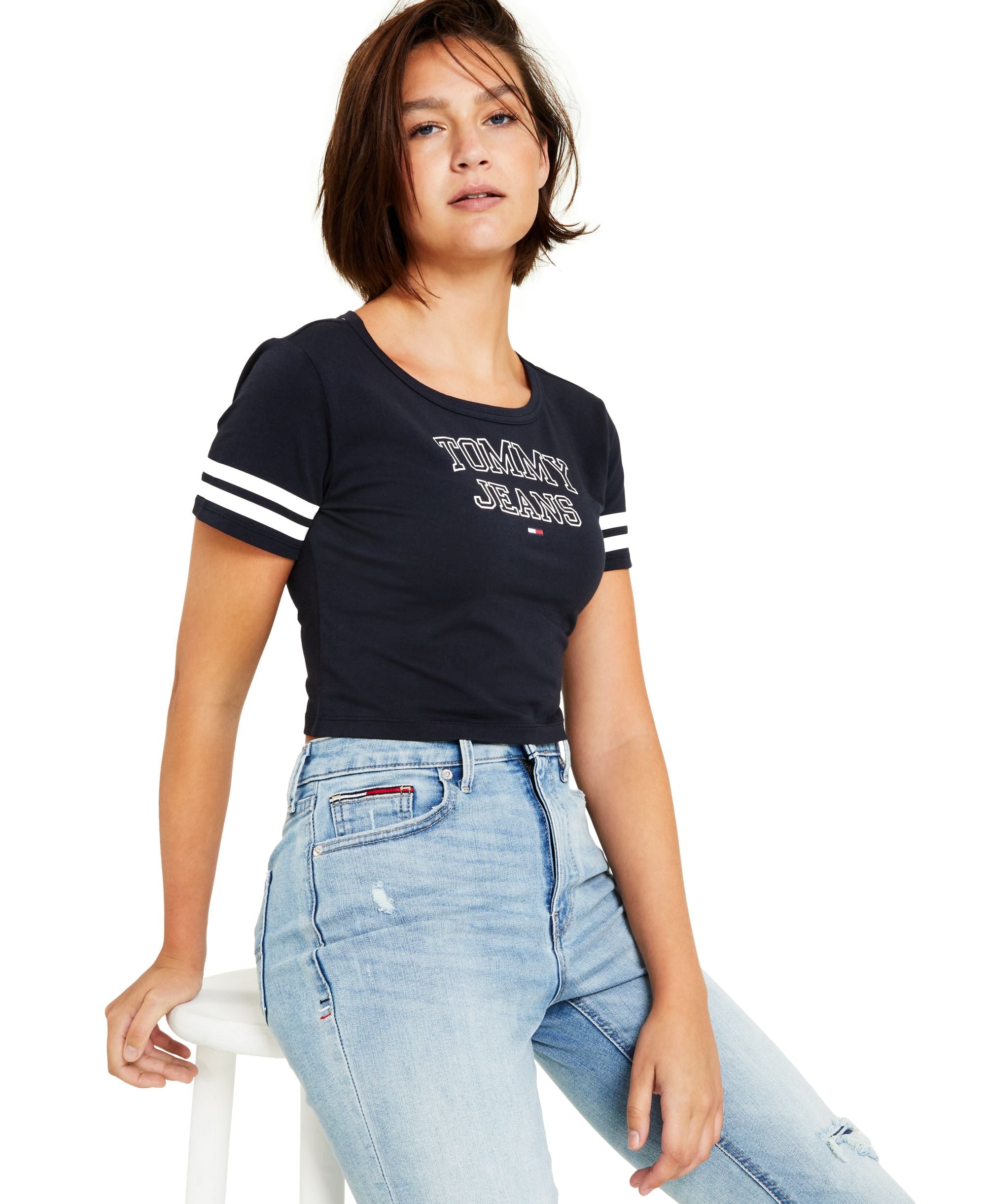 Tommy Premium Jeans Womens Cropped Logo T-Modern Shirt