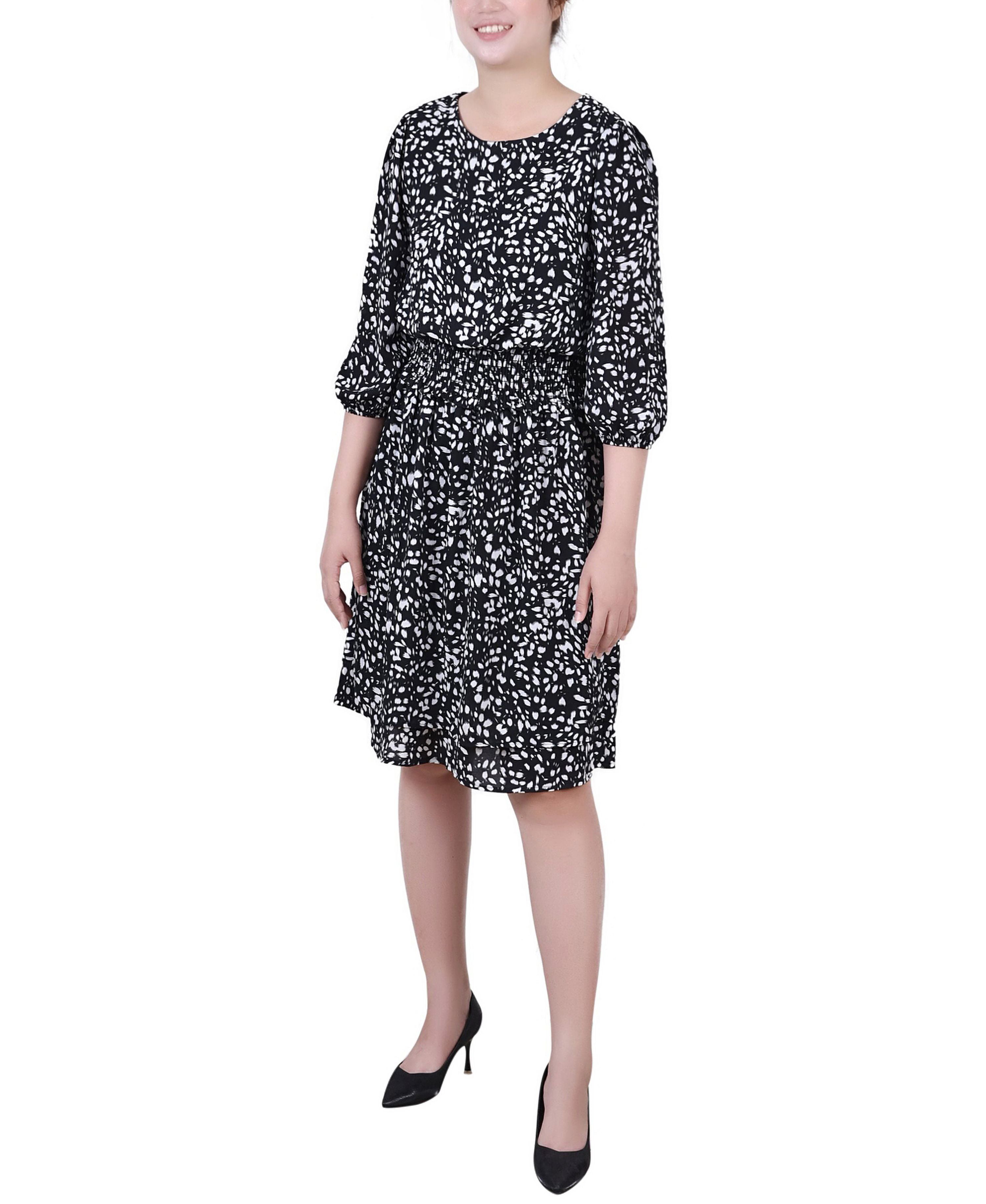 Petite Size 34 Sleeve Dobby Smocked Waist Dress