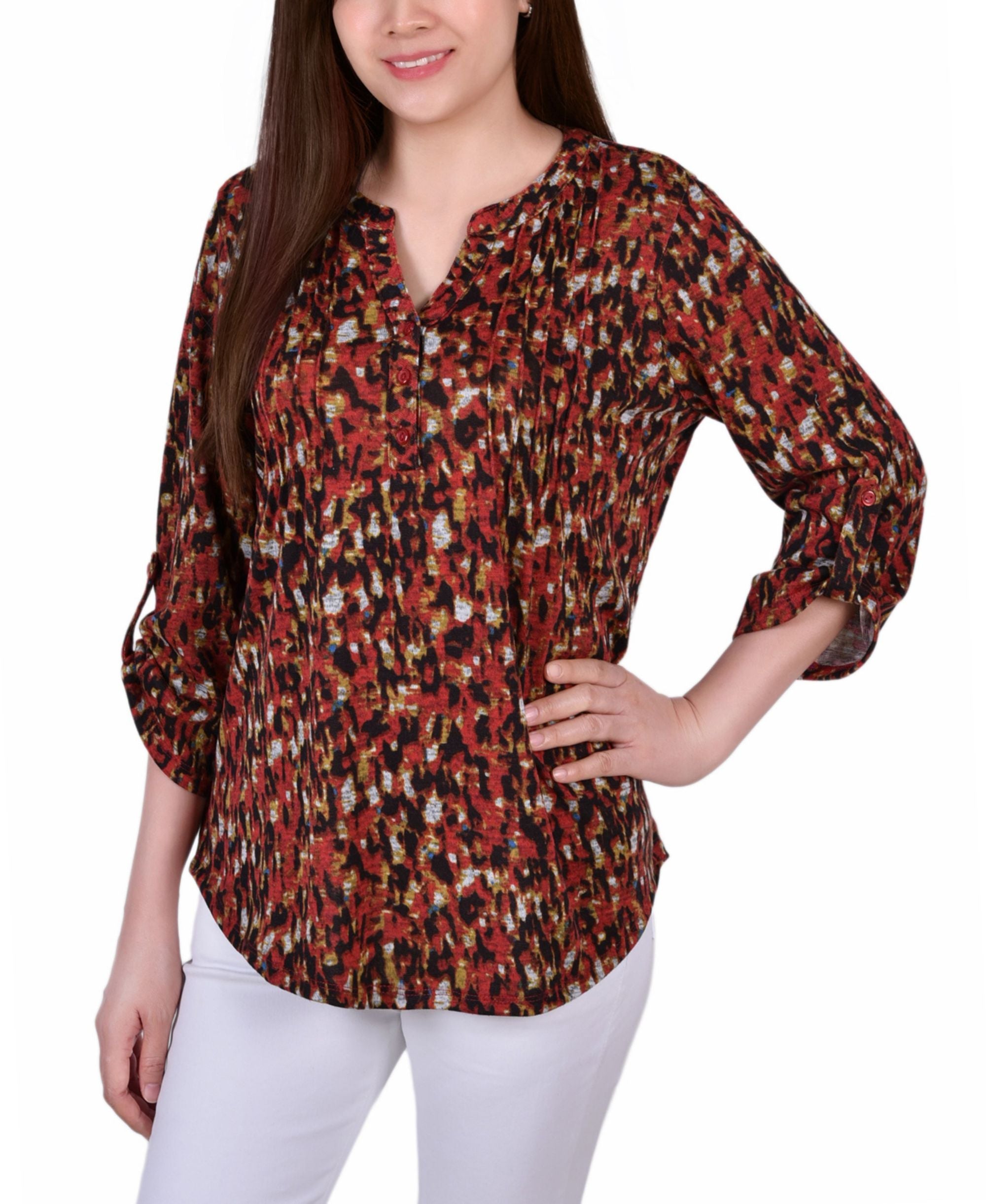 Petite Size 3/4 Roll Sleeve Premium Top