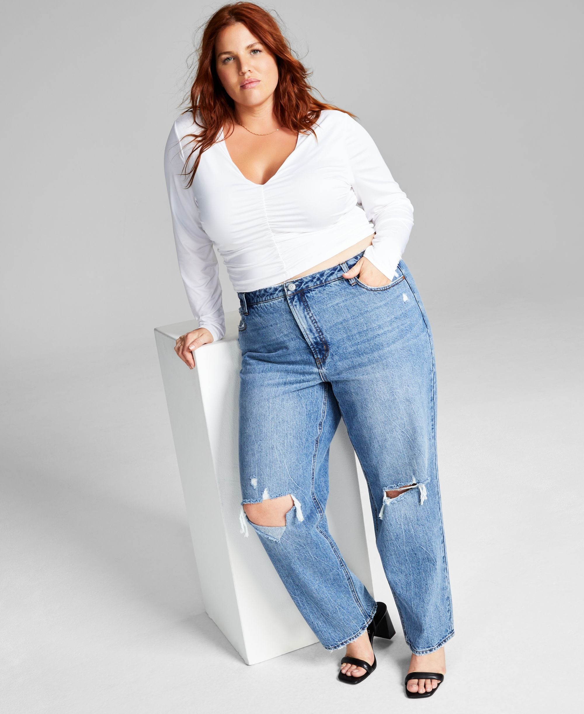 Now This Plus Size Ruched V Neck Premium Top