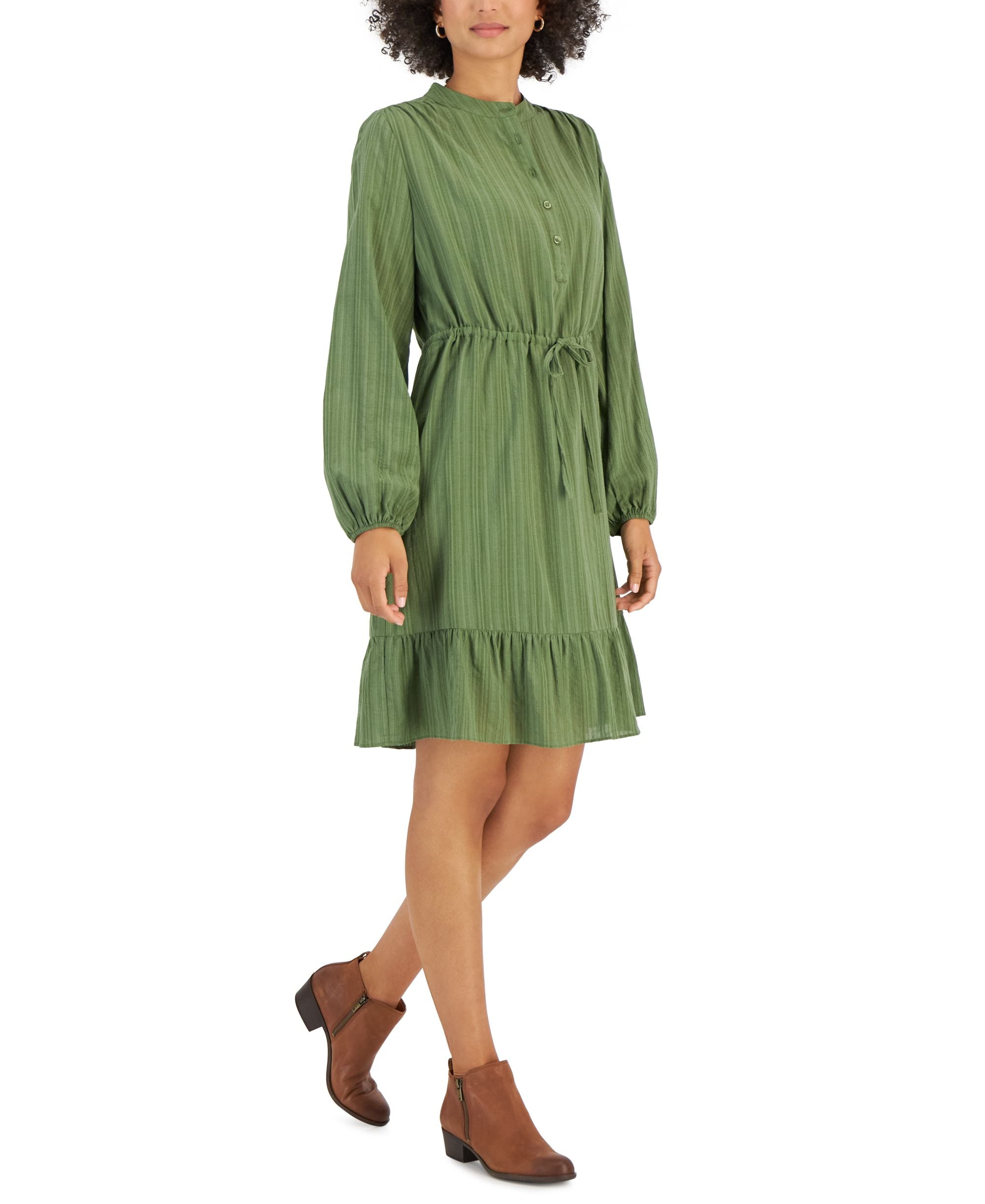 Women's Shadow-Striped Ruffle-Hem Dress