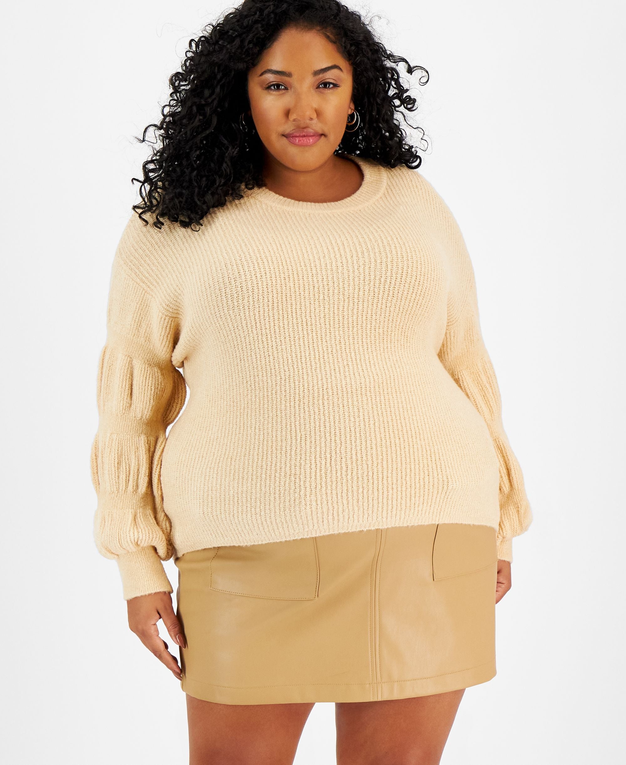 Modern Plus Size Puff-Sleeve-Detail Sweater