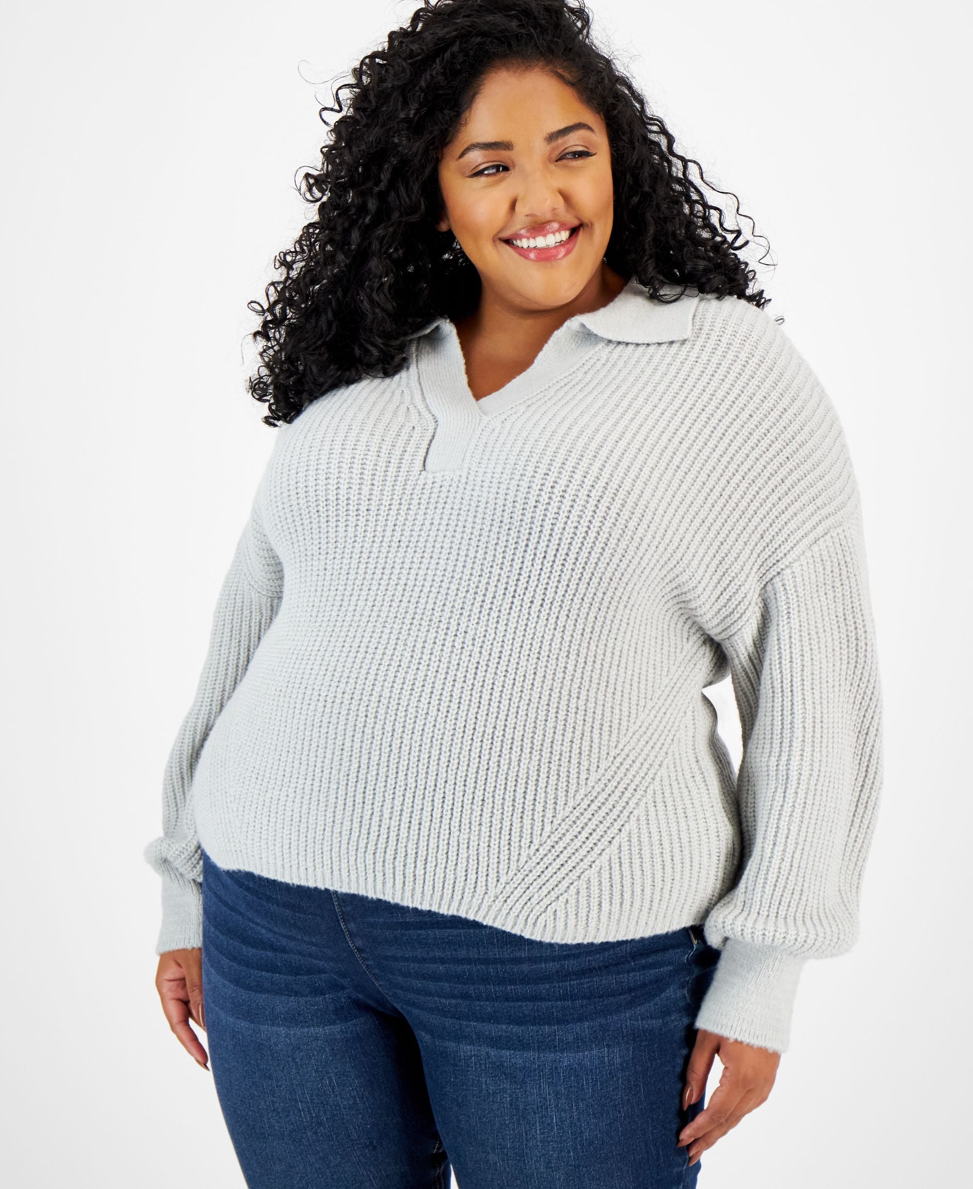 Modern Plus Size Polo Collar Sweater