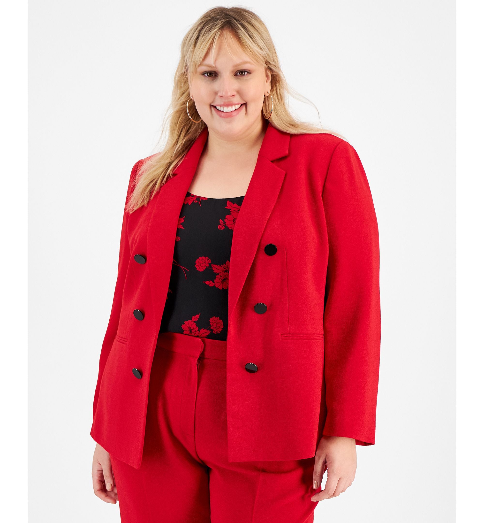 Bar III Plus Size Textured Crepe Faux Double-Breasted Blazer