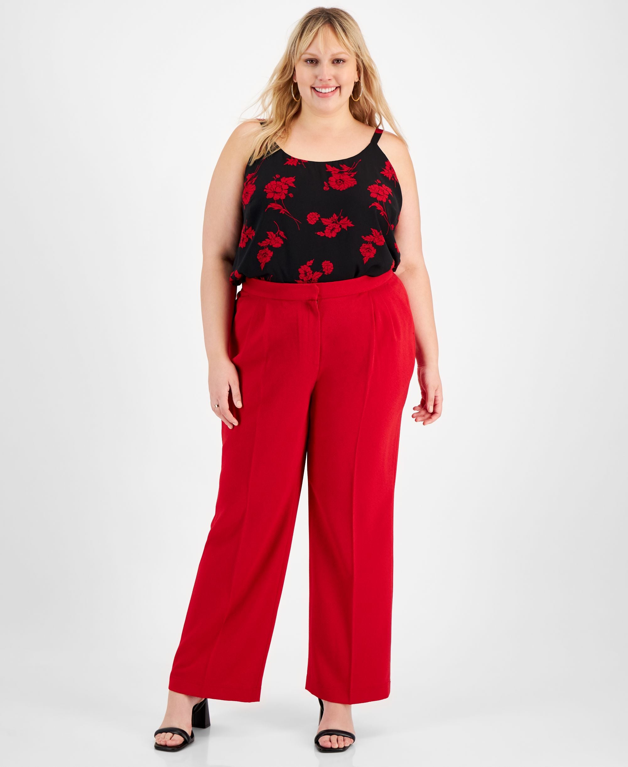 Bar III Plus Size Textured Crepe Wide-Leg Signature Pants