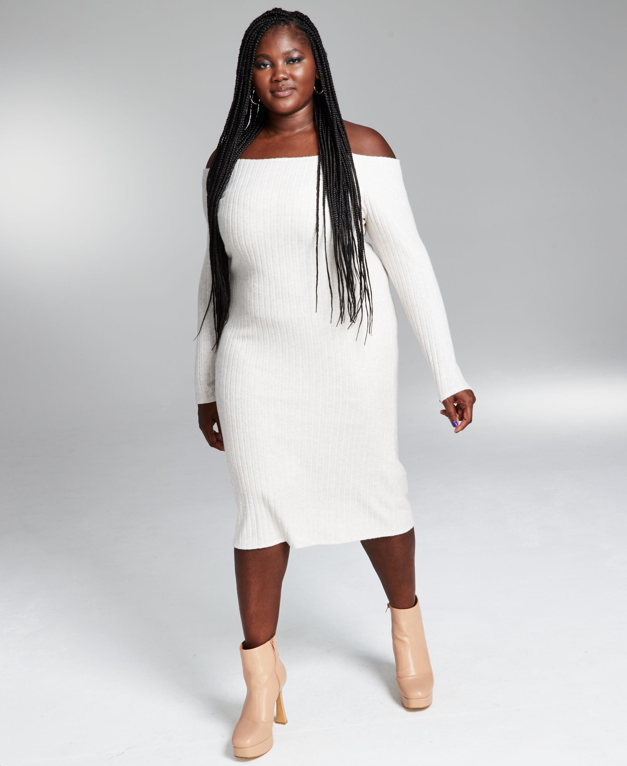 Googoo Atkins Modern Plus Size Off The Shoulder Ribbed Midi Dress