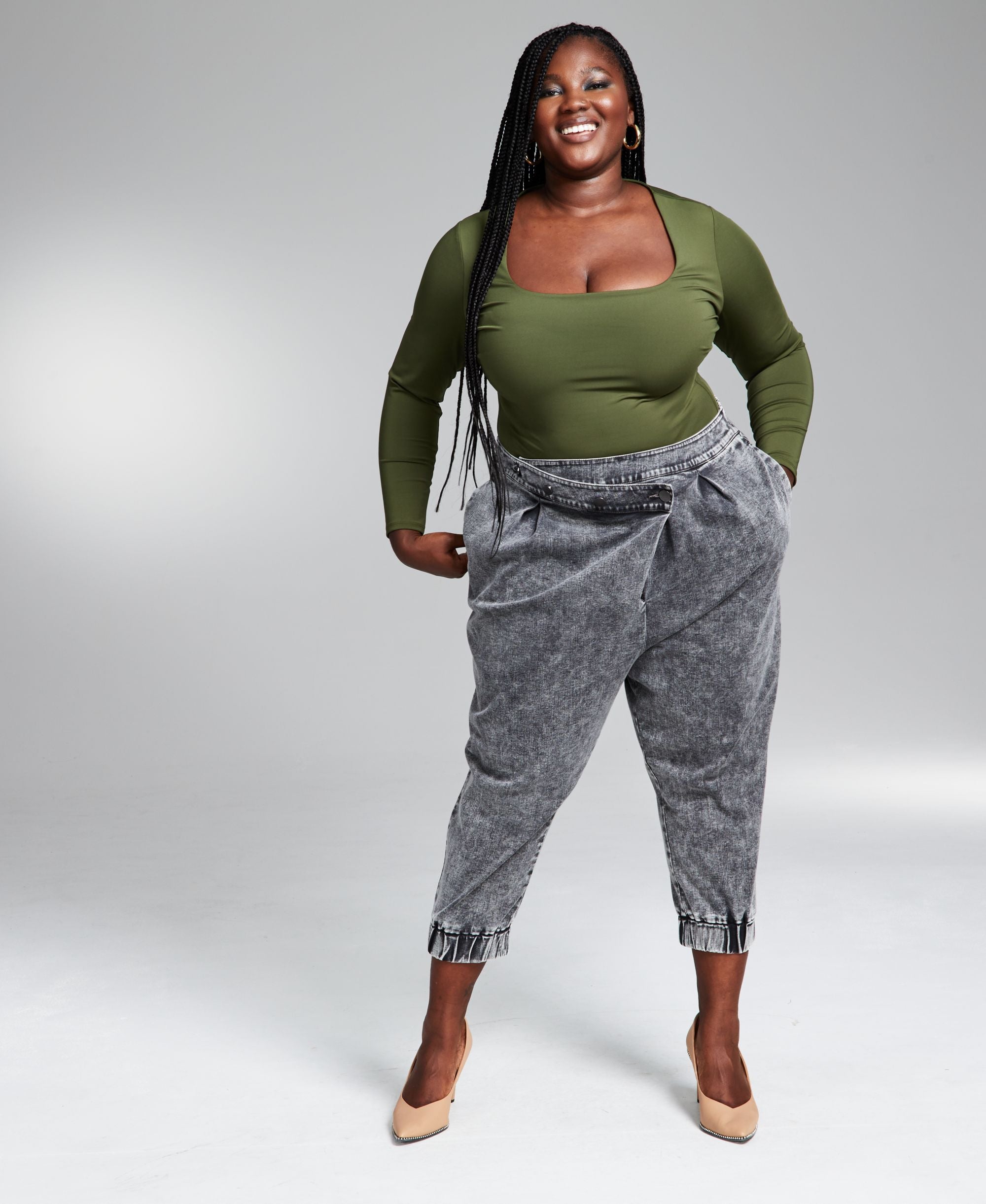 Googoo Atkins Modern Plus Size Cross Front Acid Wash Harem Signature Pants