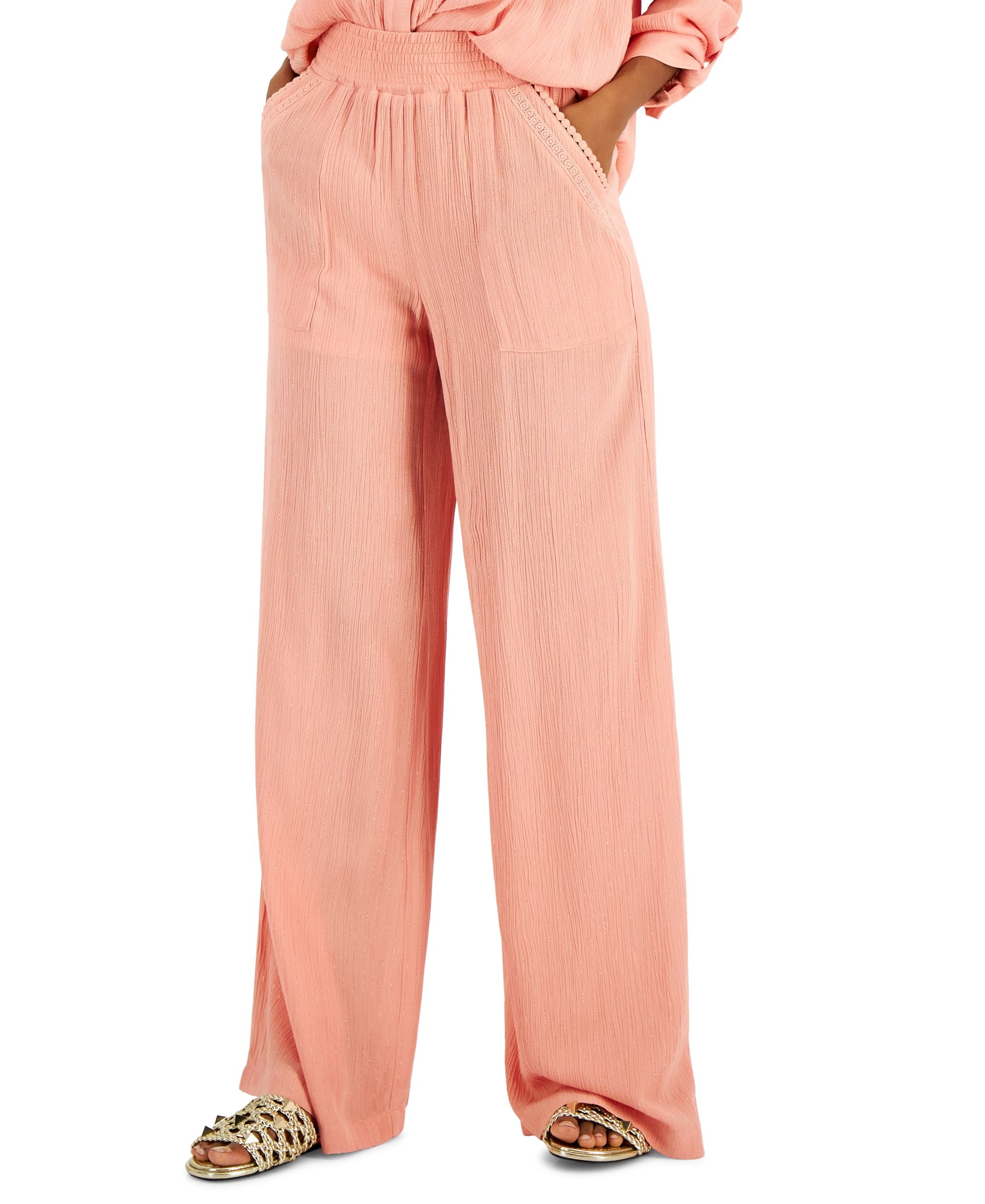 International Concepts Womens Comfort-Waist Patch Pocket Wide-Leg Signature Pants