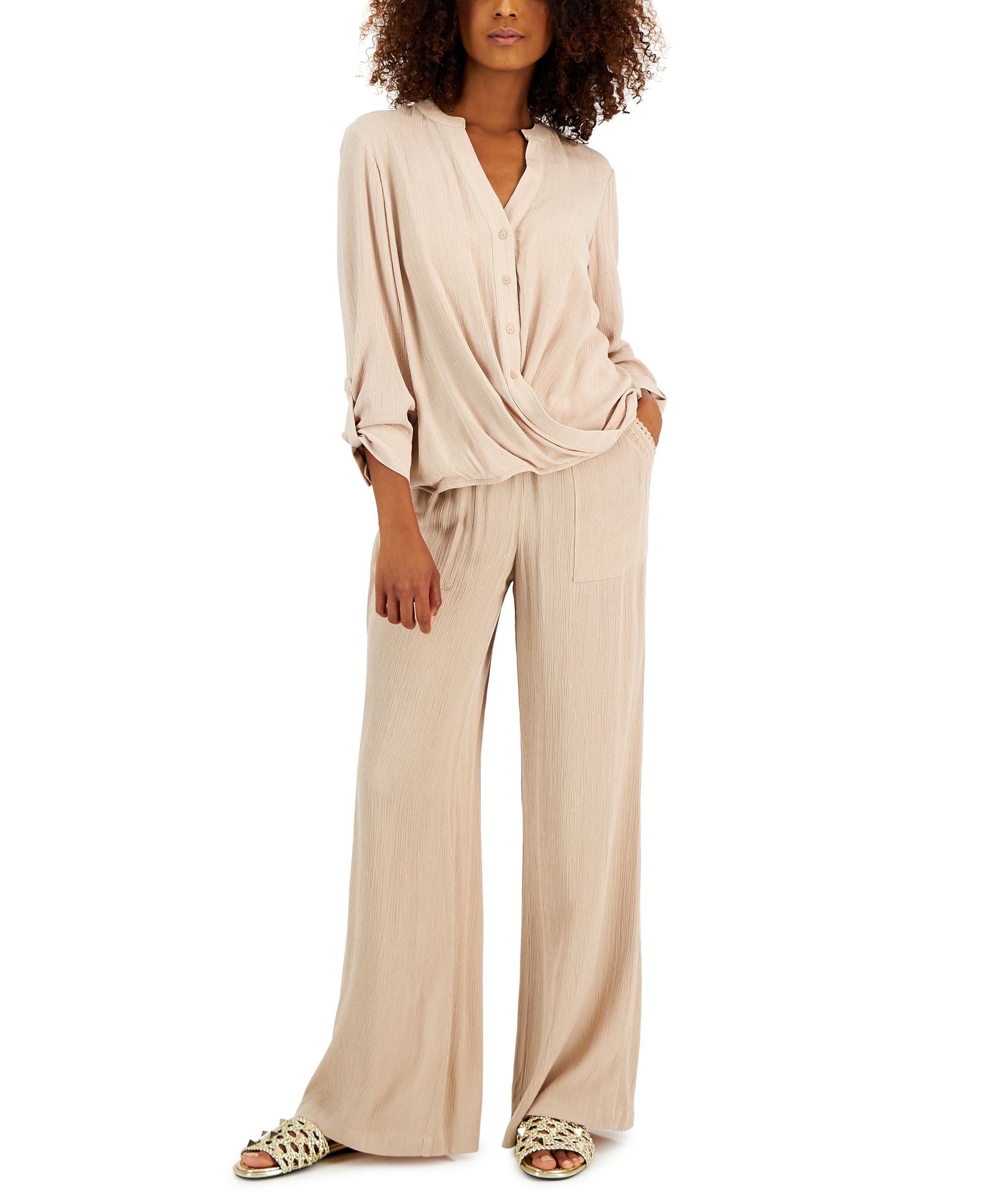 INC International Concepts Womens Button-Down Front Twist Signature Blouse