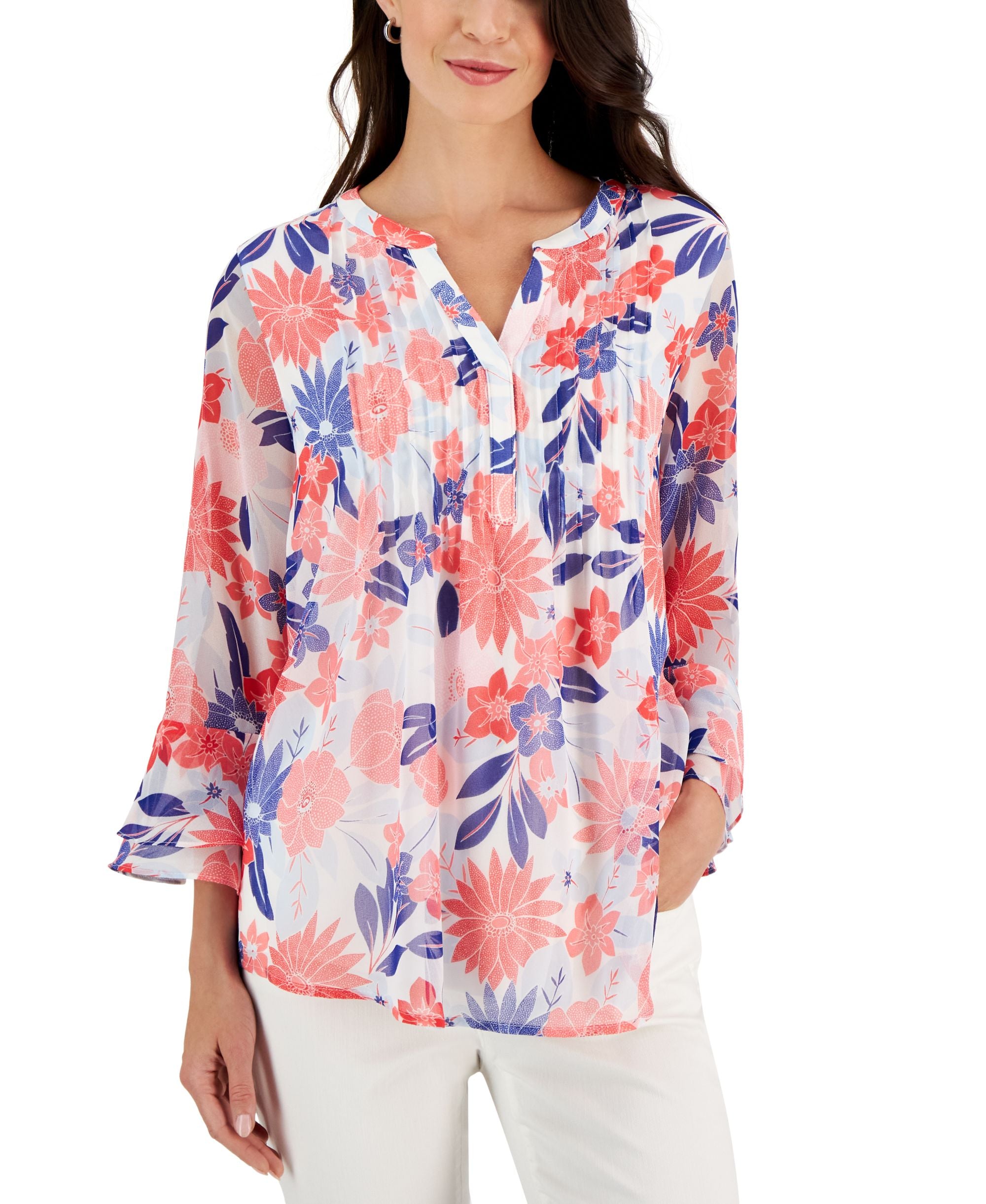 Petite Pleated Paisely Pintuck Premium Top