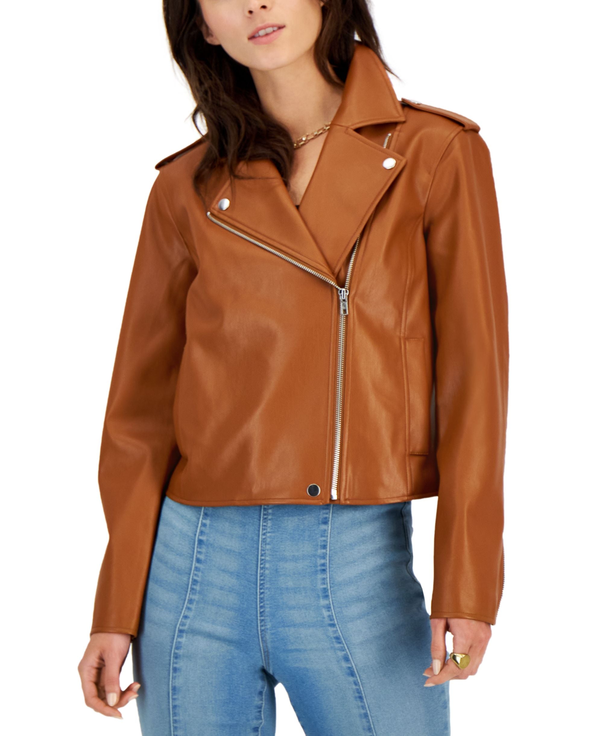 International Concepts Womens Faux-Leather Finish Jacket