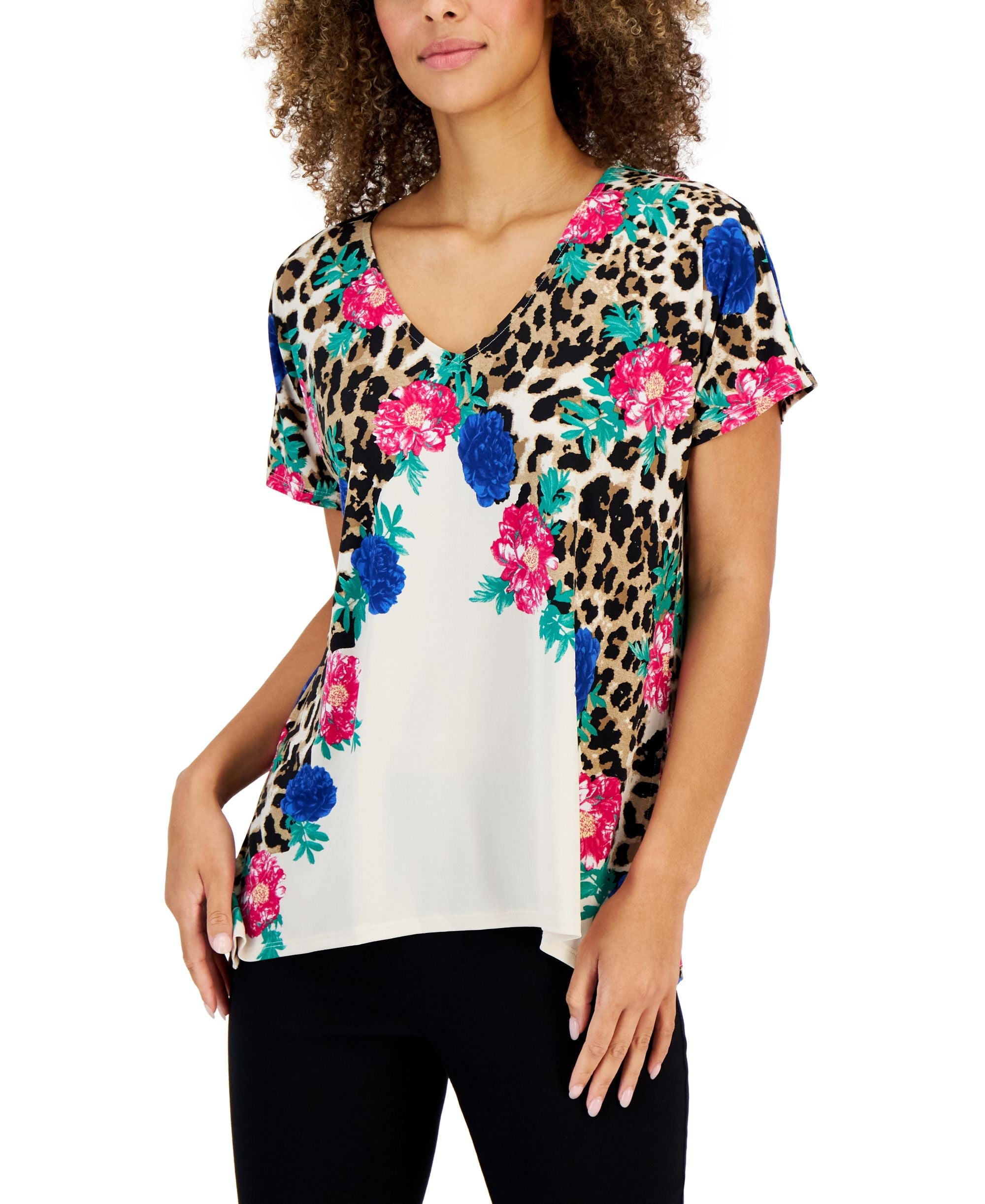 JM Collection Womens Arching Garden Short-Sleeve Tunic