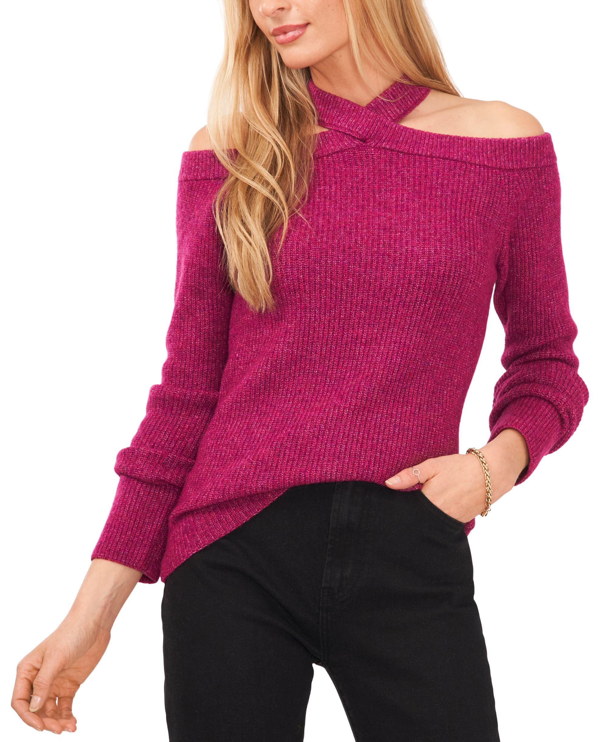 Sam Jess Womens Long-Sleeve Cold Shoulder Sweater