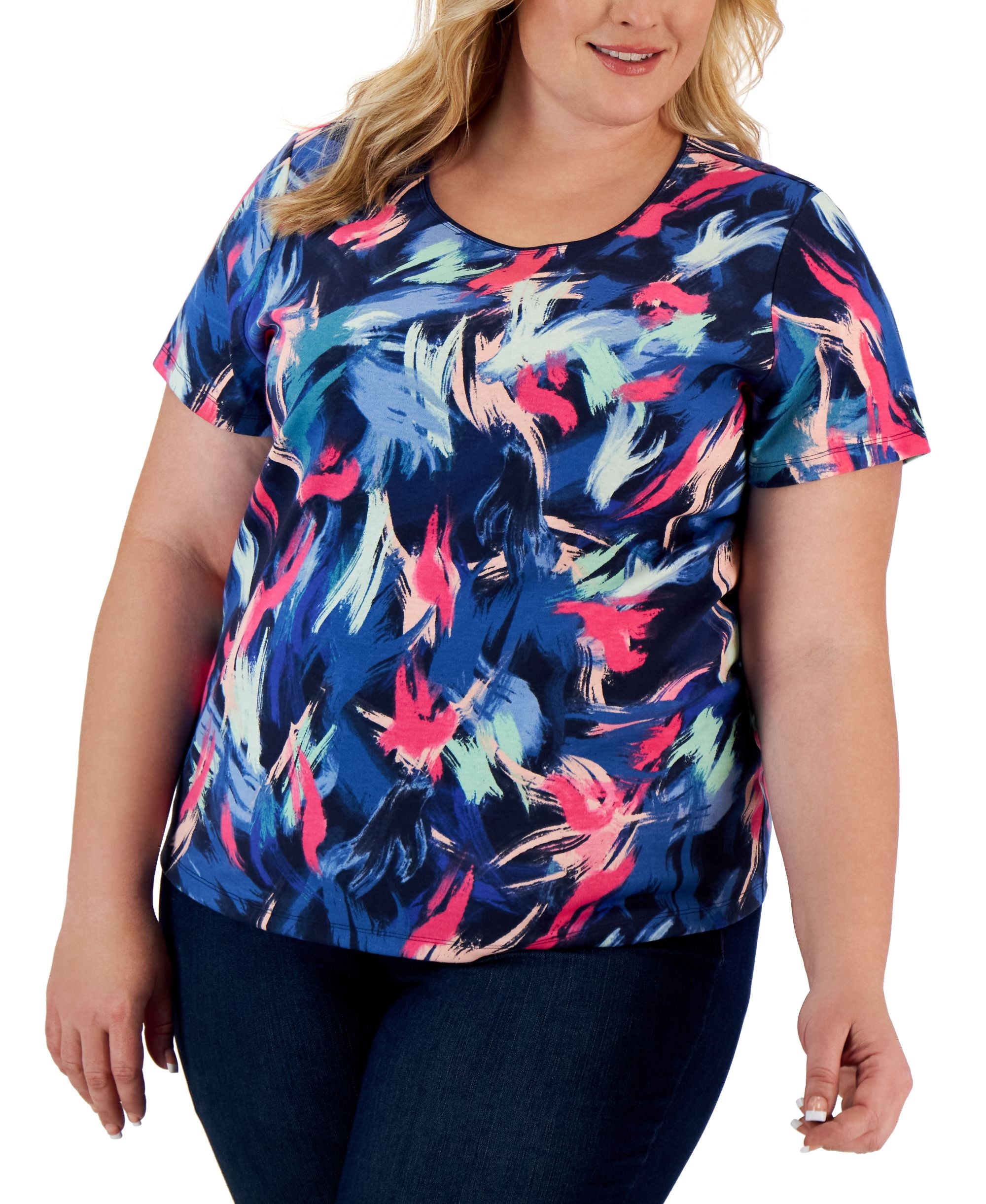 Karen Scott Plus Size Retro Wash Printed Premium Top