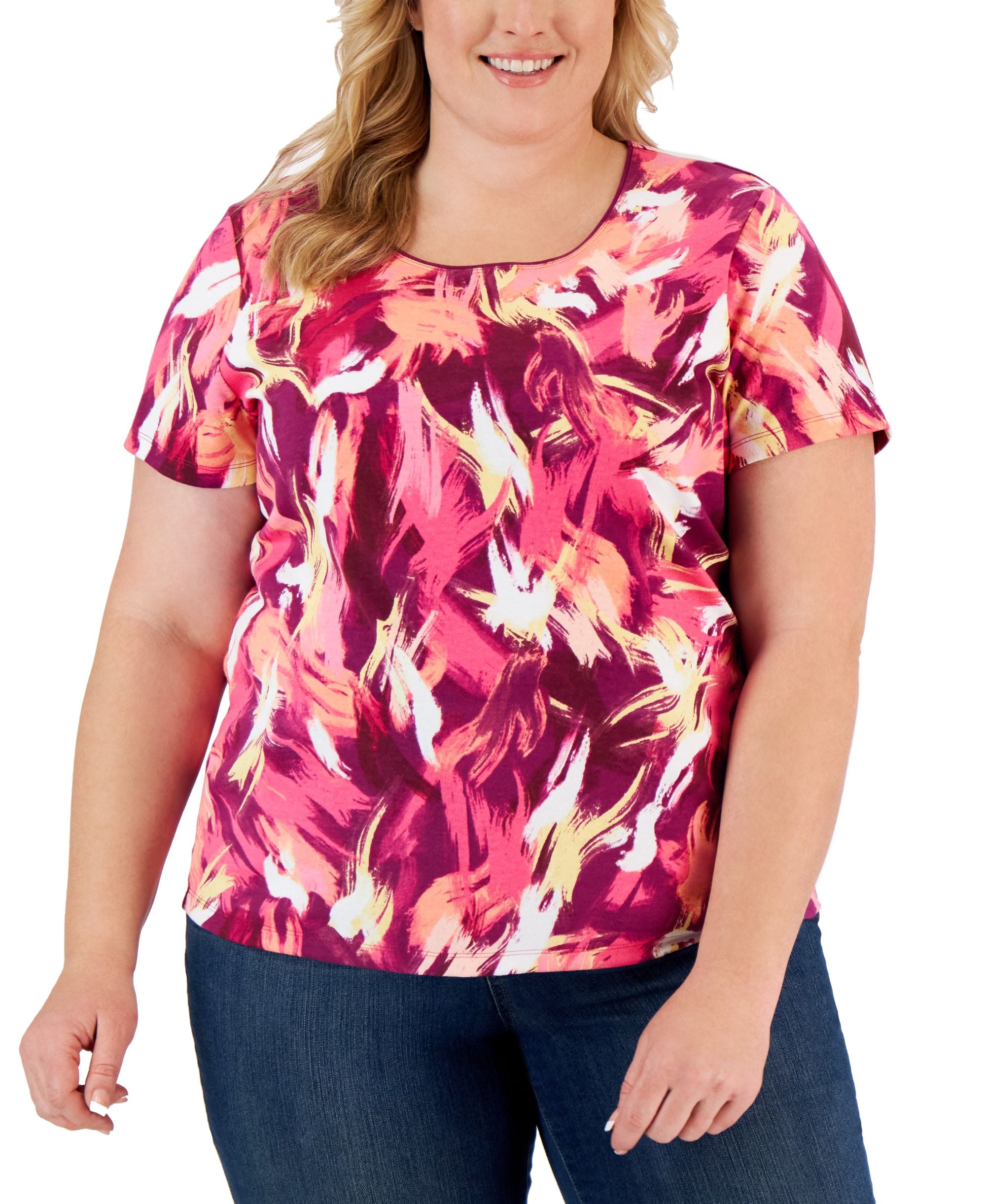 Karen Scott Plus Size Retro Wash Printed Premium Top