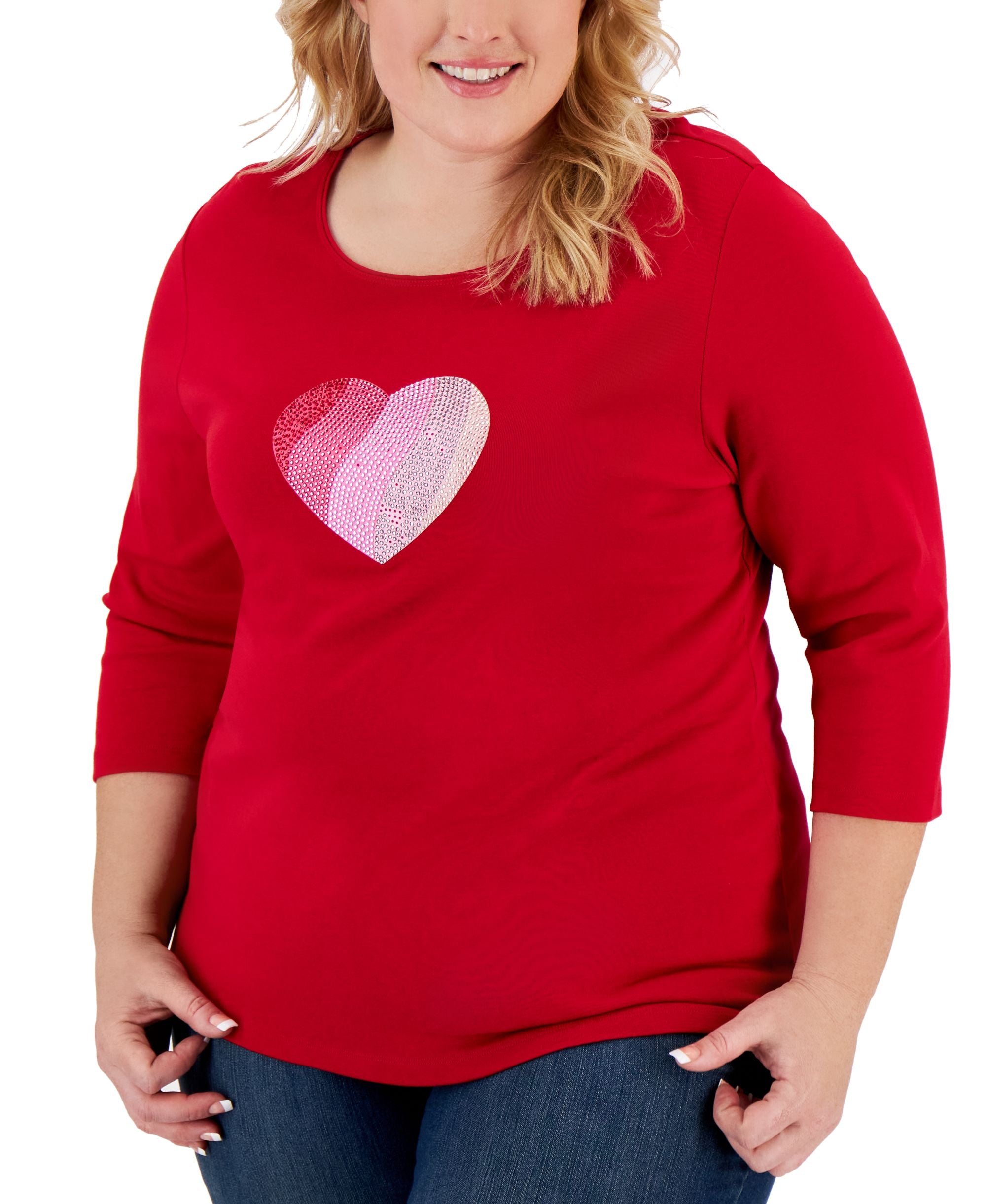 Karen Scott Plus Size Rhinestone Heart Premium Top