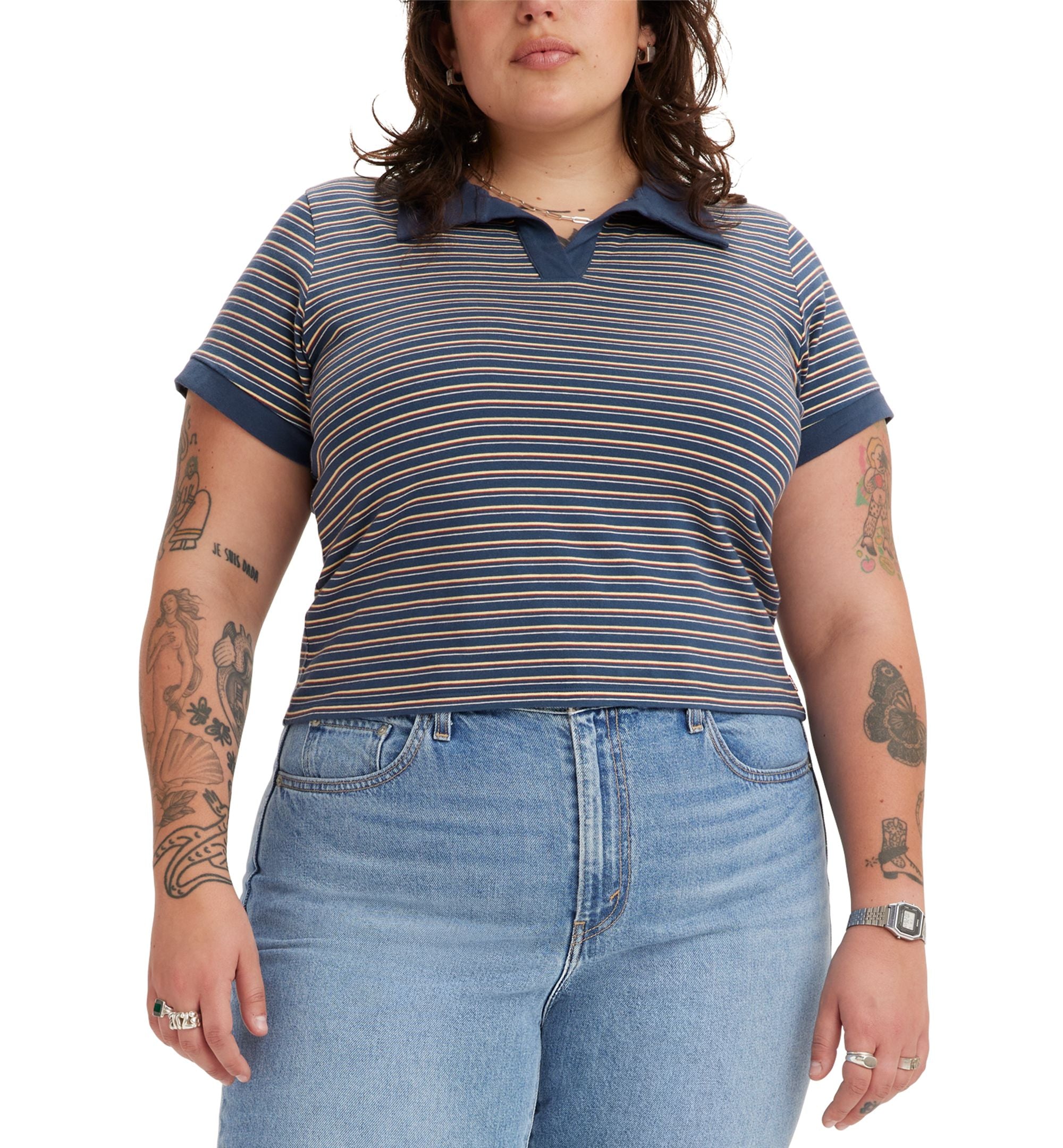 Levis Modern Plus Size Bonnie Striped Polo Premium Top